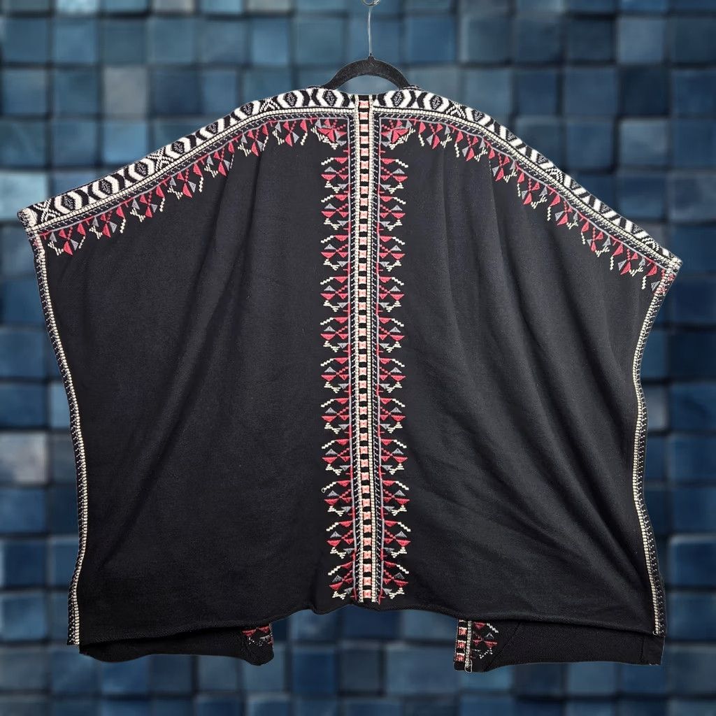 Johnny Was Johnny Was Jacket Cardigan Poncho Open Front Embroidered Boho Black 1X Women's Knit Lightweight Cotton/Lining Polyester Vintage: No Size XL / US 12-14 / IT 48-50 - 1 Thumbnail