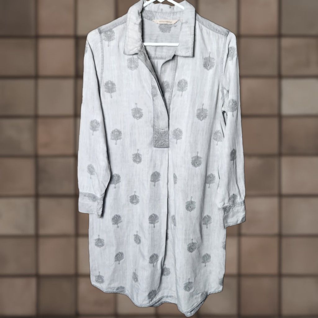 Soft Surroundings Soft Surroundings Shirt Dress Gray Paisley Park Tencel Tunic Dress-Size S Womens Regular Knee Length Boho Classic Casual Stylish Peacocks Size S / US 4 / IT 40 - 1 Thumbnail