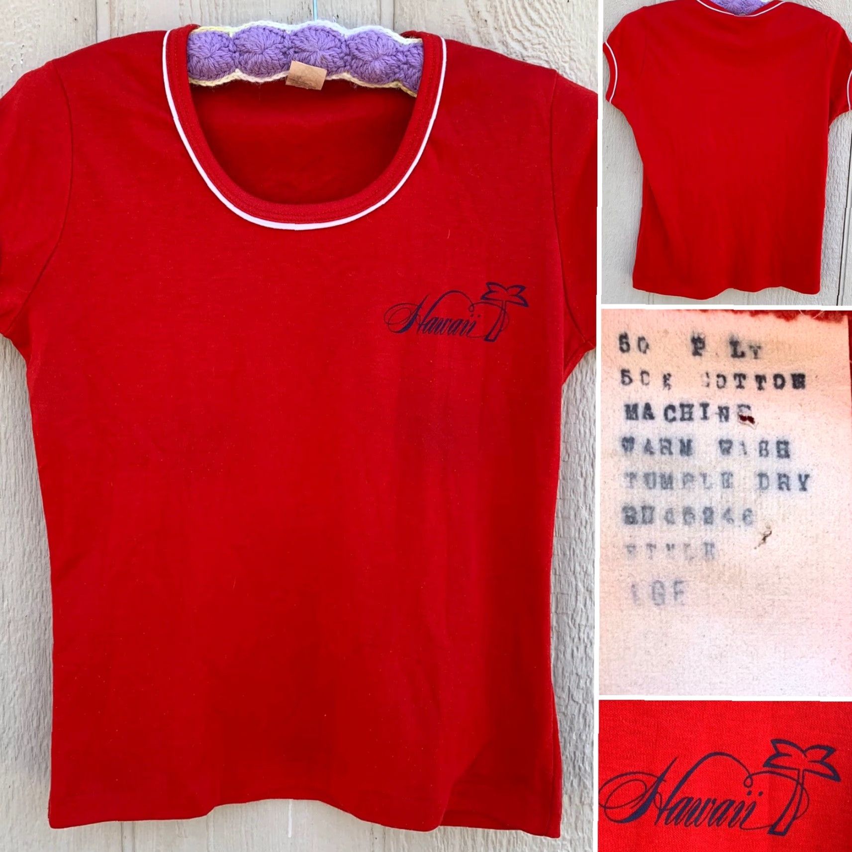 Vintage Vintage Hawaii Tee Ladies Womens T Shirt Graphic Red 1970s 1970s 1980s 50% Polyester 50% Cotton Mens? Size M / US 6-8 / IT 42-44 - 2 Thumbnail