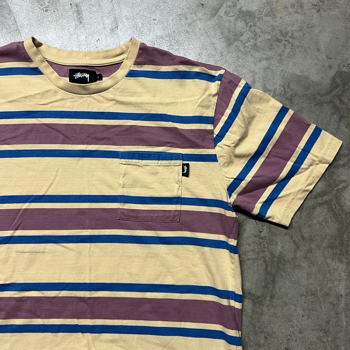 Stussy Multi-Color Horizontal Striped Pocket T-Shirt