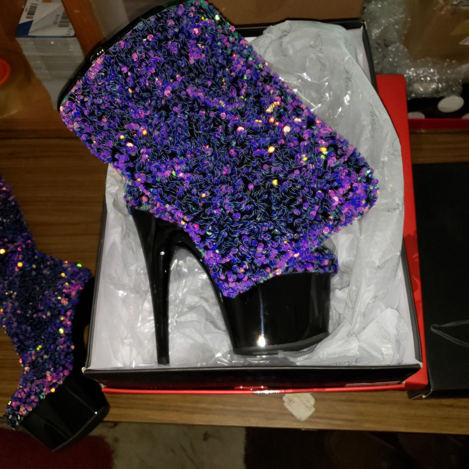 Other Adore 3020 Purple Multi Sequin High Heel Platform Thigh High Size US 8 / IT 38 - 9 Thumbnail