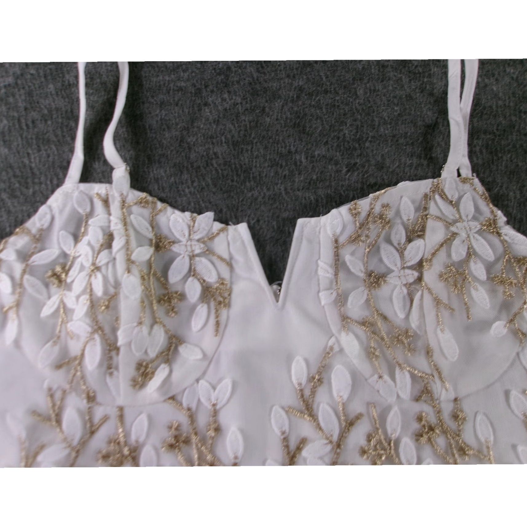 Shein SheIn Crop Bustier Women L White Gold Embroidered Floral Boho Chic Festival Party Size L / US 10 / IT 46 - 2 Thumbnail
