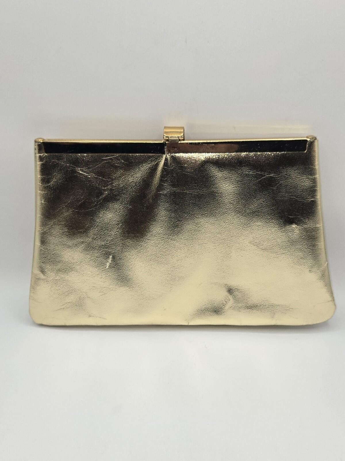 The Unbranded Brand Vintage Gold Metallic Clutch Evening Handbag Size ONE SIZE - 2 Thumbnail