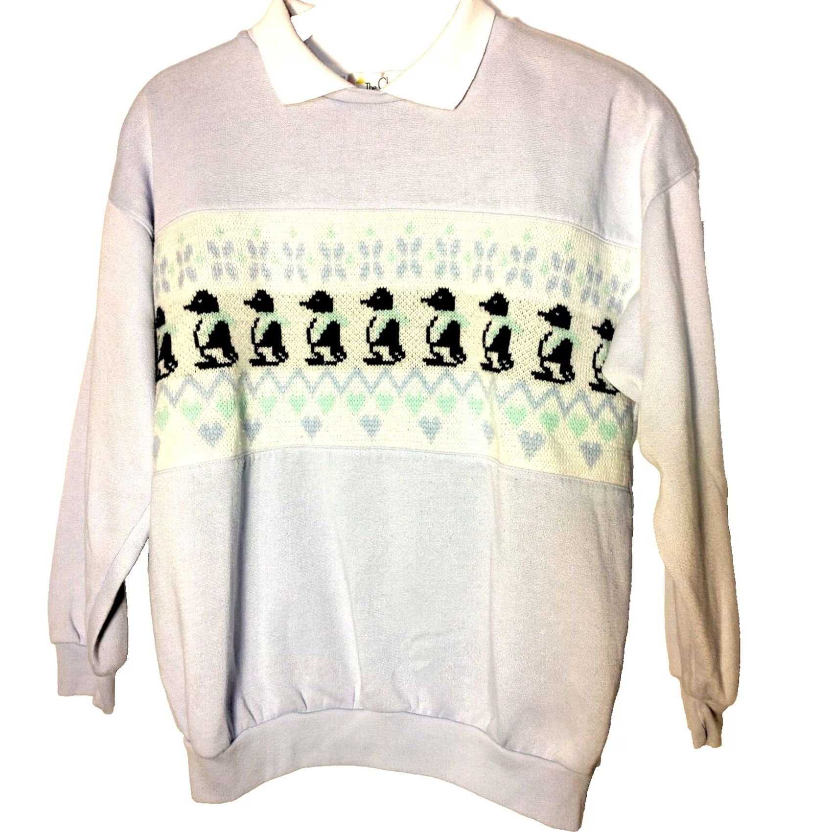 CO The Classics by Eileen & Co. Penguin Sweatshirt Small Blue Collared Vintage Women Size S / US 4 / IT 40 - 2 Thumbnail