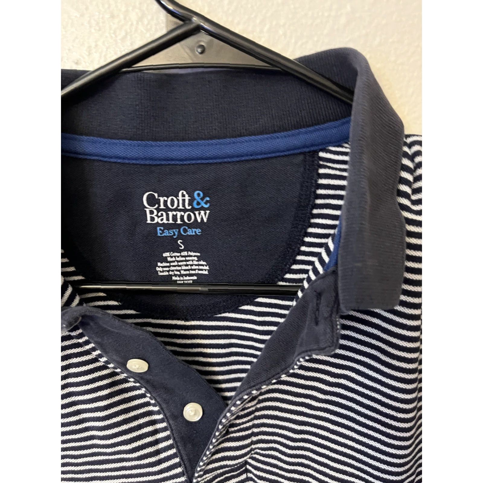 Croft & Barrow Croft & Barrow Polo Shirt Mens Blue Striped Short Sleeve S 100% Cotton Easy Care Button Collar Polo Golf Casual Mens Size US S / EU 44-46 / 1 - 2 Thumbnail