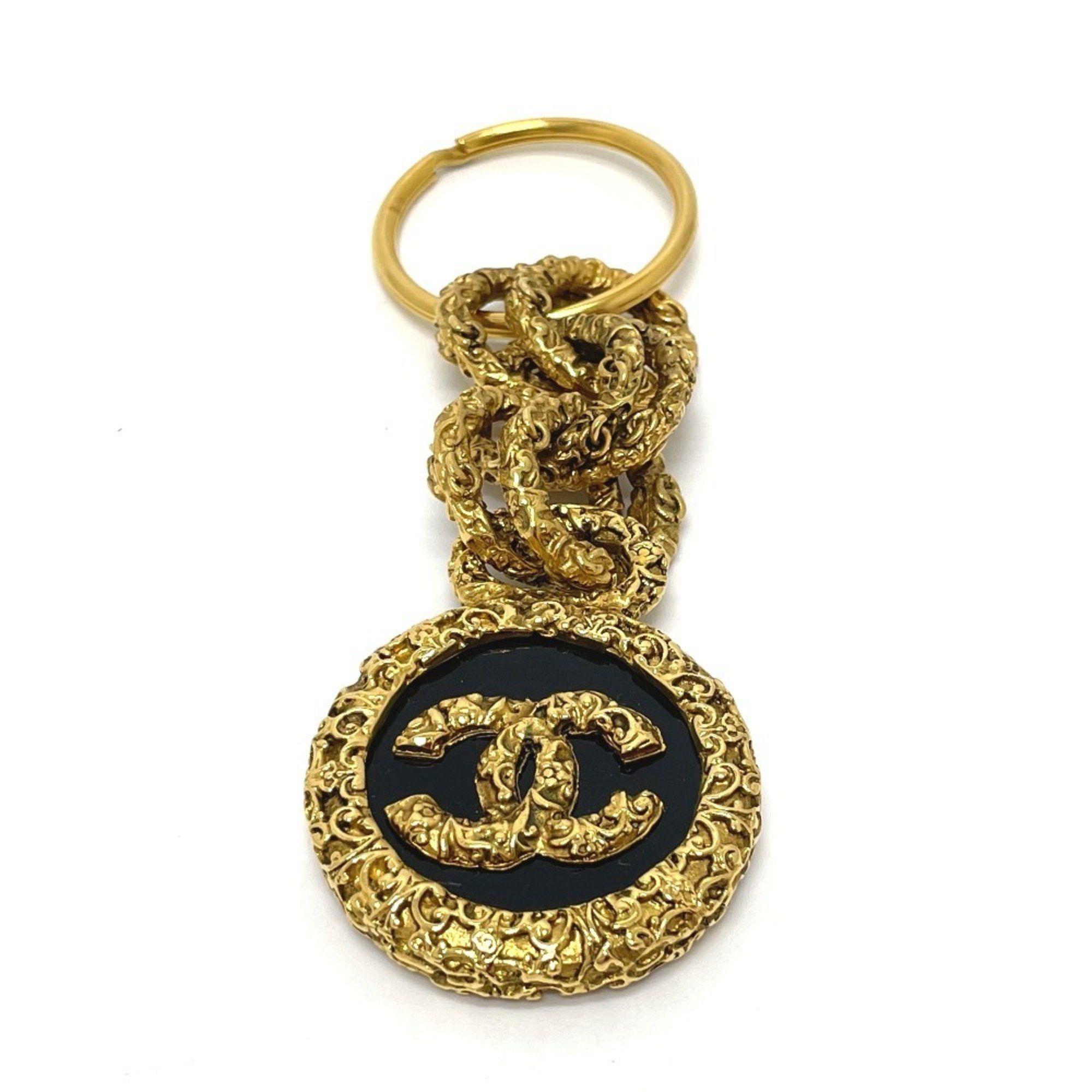 Chanel CHANEL Coco Mark Vintage Charm 03A Key Ring, Brass, Women's, Gold and Black Size ONE SIZE - 1 Thumbnail