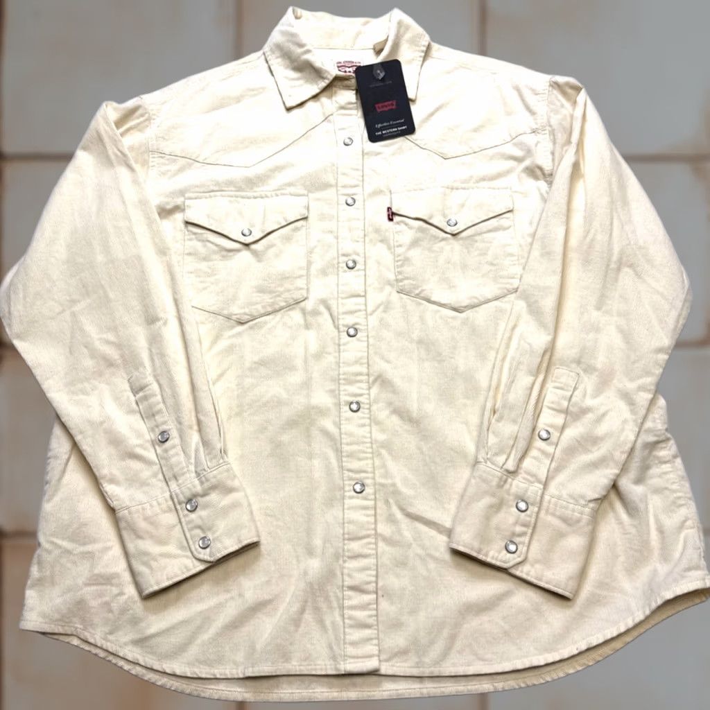 Levi's Levis Corduroy Western Shirt Womens Small Ivory Oversized Fit Pearl Snaps Size S / US 4 / IT 40 - 1 Thumbnail