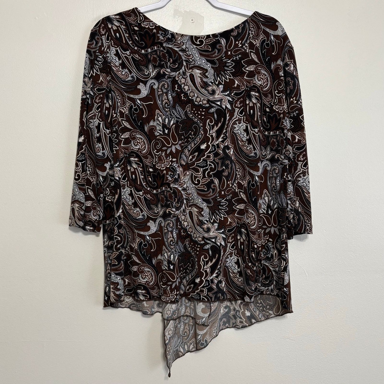 Other Cato Faux Wrap Brown Black White Paisley 3/4 Sleeve Top Size XL / US 12-14 / IT 48-50 - 2 Thumbnail