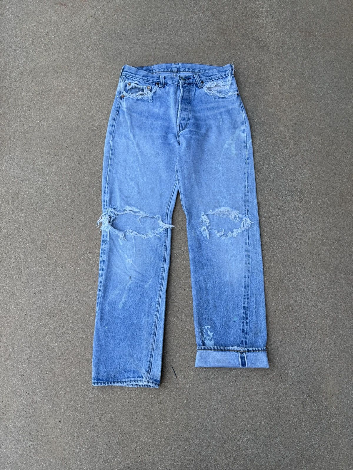 Levi's × Vintage Vtg 80s Levi’s 501xx Redline Selvedge Distressed Jeans 29x30 Size US 29 - 1 Thumbnail