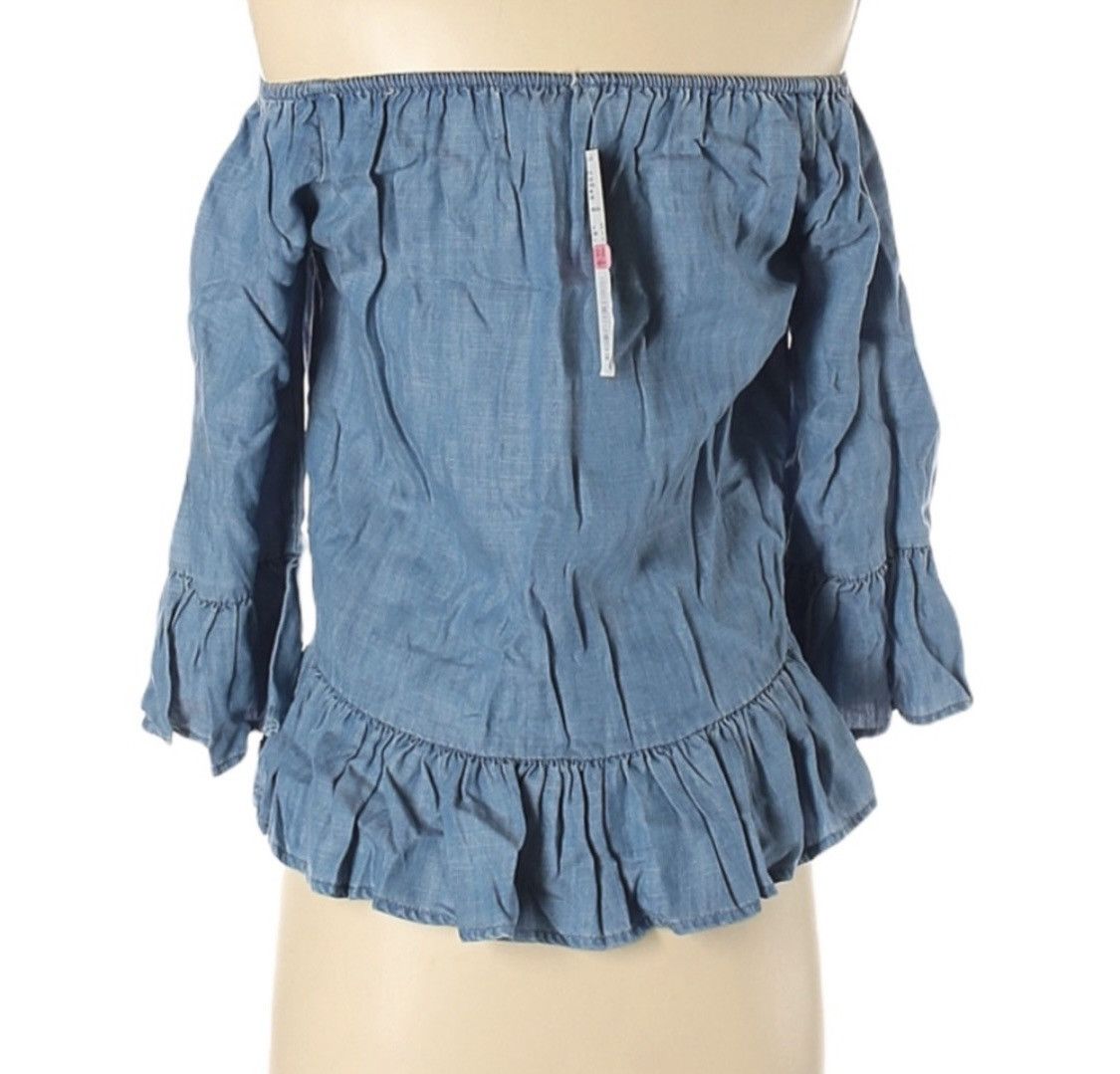 Gianni Valentino GIANNI BINI HERITAGE WASH DENIM OFF SHOULDER BELL SLEEVE TOP Size XS / US 0-2 / IT 36-38 - 8 Thumbnail