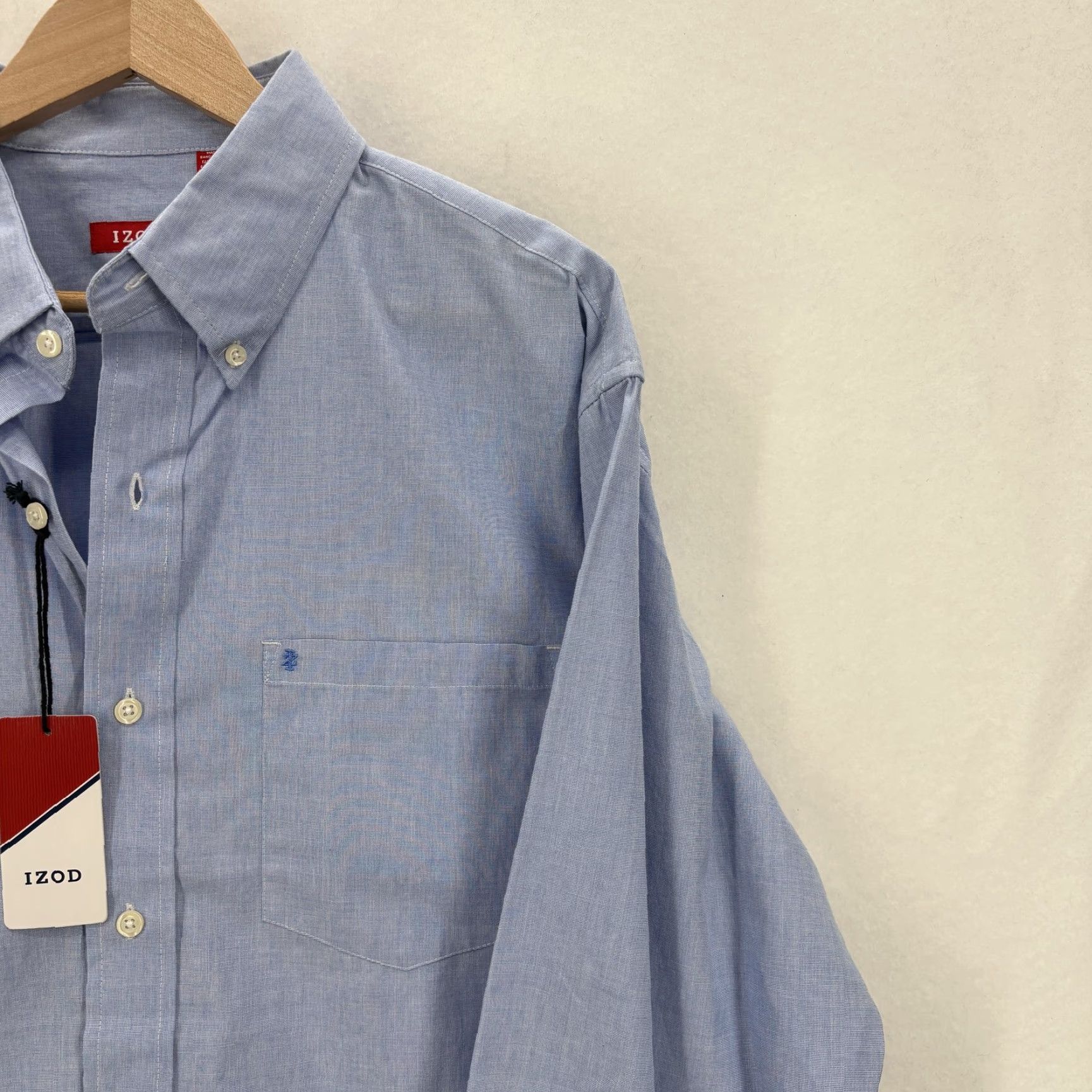 Izod VINTAGE: IZOD Shirt Mens L Blue Solid Long Sleeve Button Up Pocket Cotton Casual NWT Size US L / EU 52-54 / 3 - 2 Thumbnail