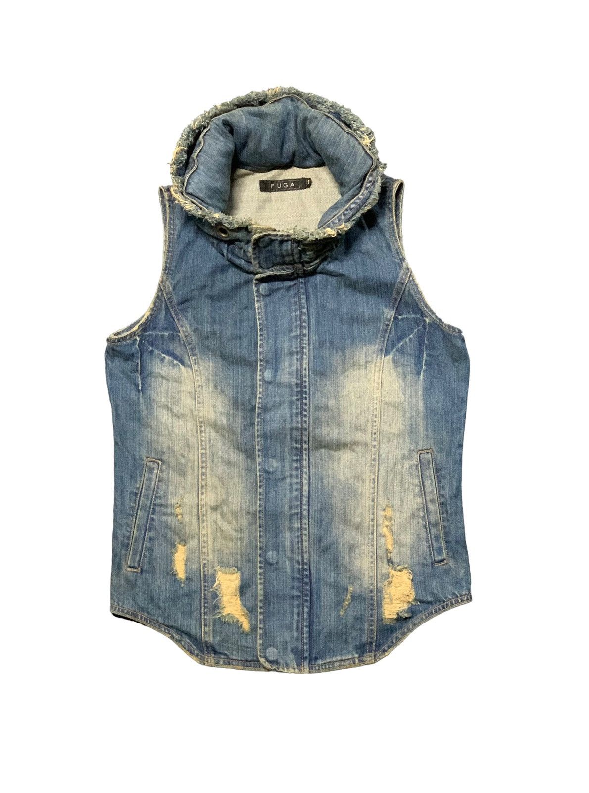 💥ARCHIVE💥FUGA Distressed Bono Hood Sleveless Denim Jacket