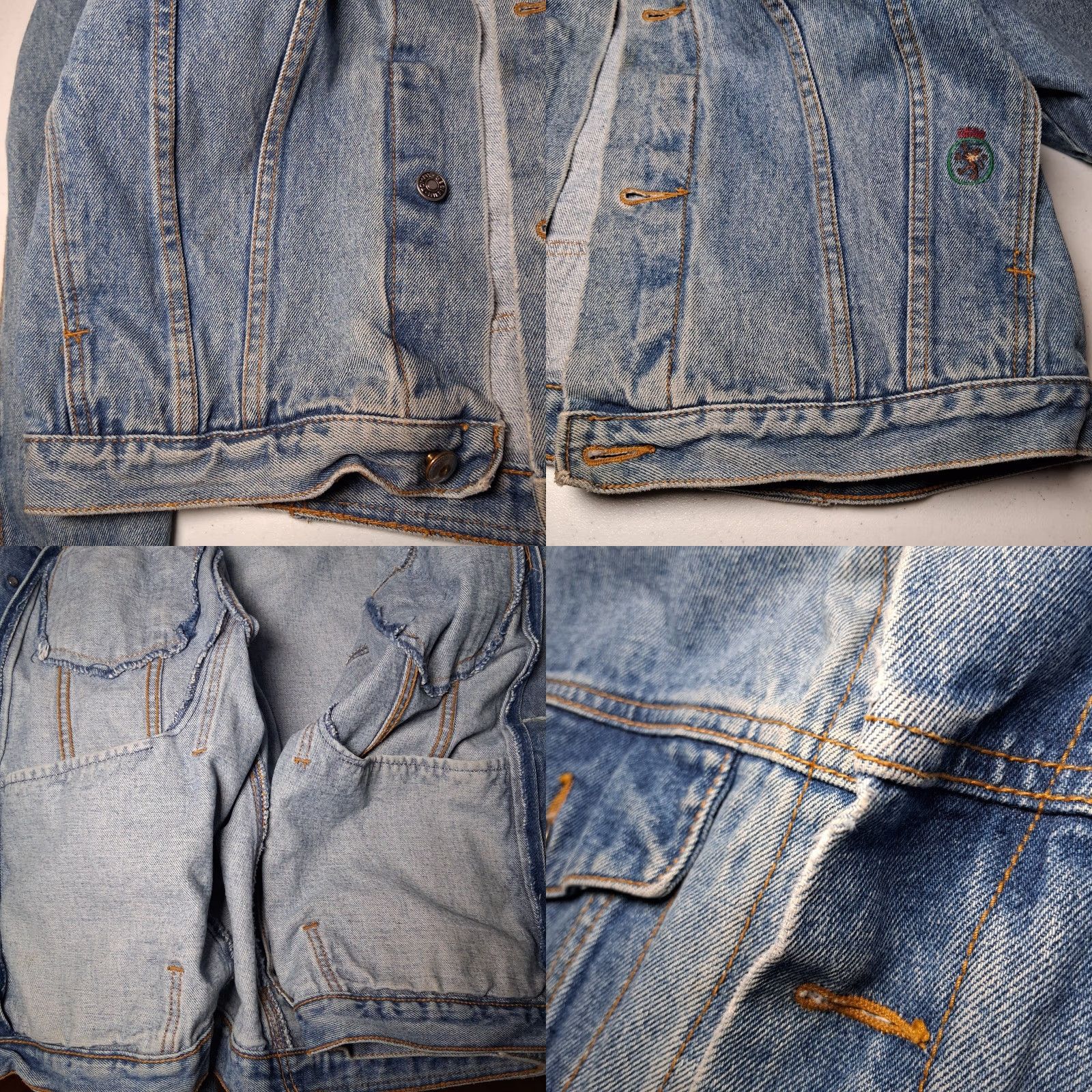 VINTAGE Tommy Hilfiger Jean Jacket Men M Blue Denim Trucker 90s Crest Logo Pocket Short Coat Casual Mens