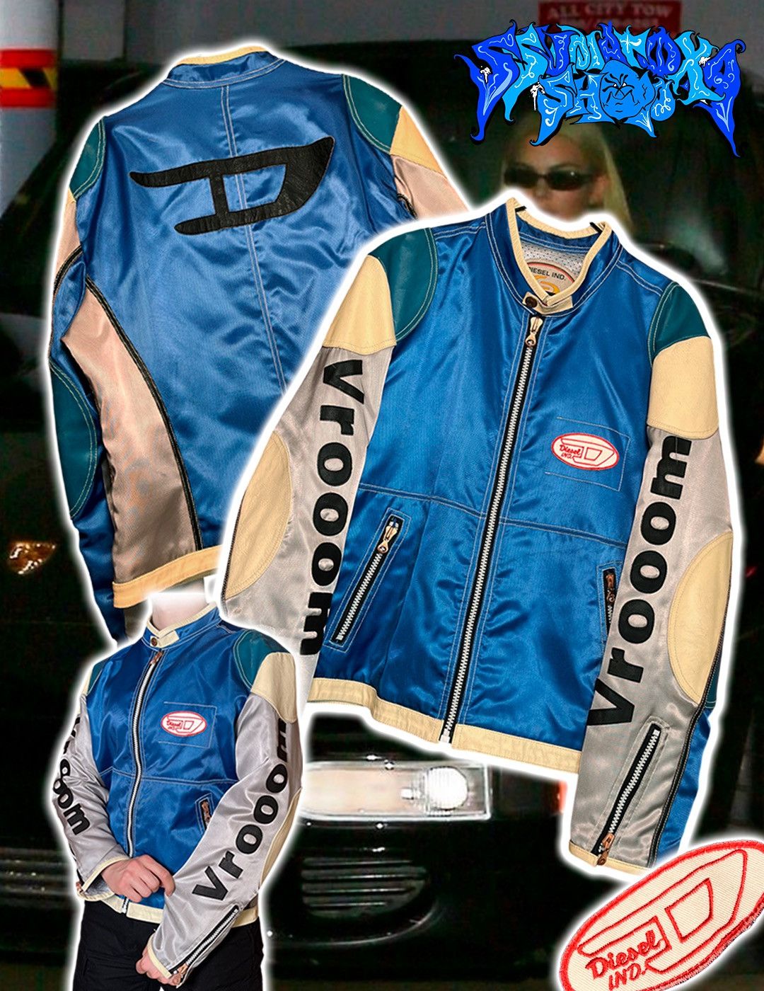 90s　ビンテージ　DIESEL　レーシングジャケット　レザー　Y2K　XL　茶 Diesel × Streetwear × Vintage Vintage racing streetwear y2k rap