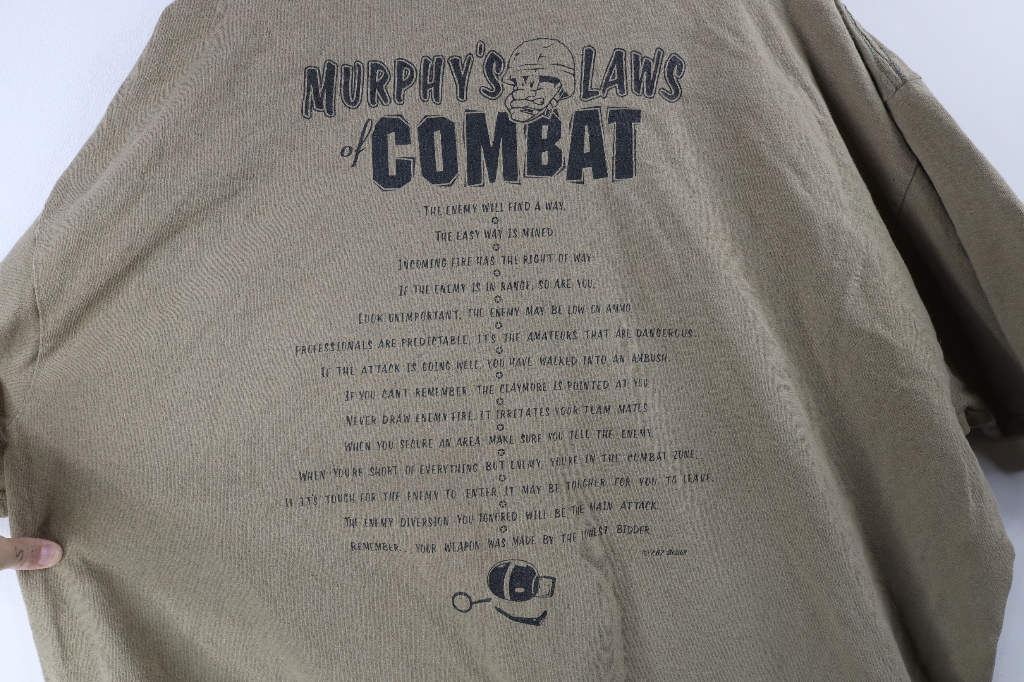 Vintage Vintage Military Murphys Laws of Combat T-Shirt Drab Green Size US XXL / EU 58 / 5 - 9 Thumbnail