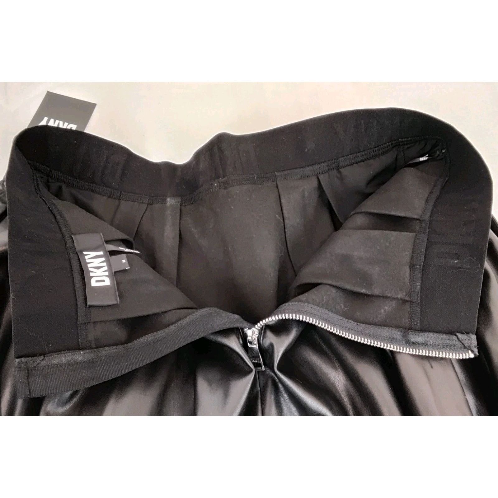 DKNY DKNY Pleather A-Line Skirt Women's M Black Pleats Midi NWT Size 32" / US 10 / IT 46 - 8 Thumbnail