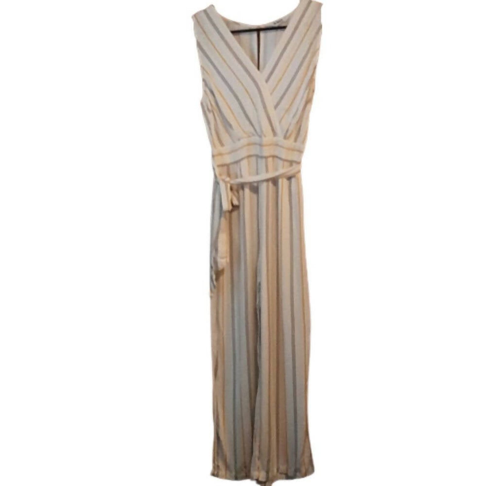 BB Dakota BB Dakota Rayon Belted Jumpsuit - Stripes - White Multi Size 27" / US 4 / IT 40 - 4 Thumbnail