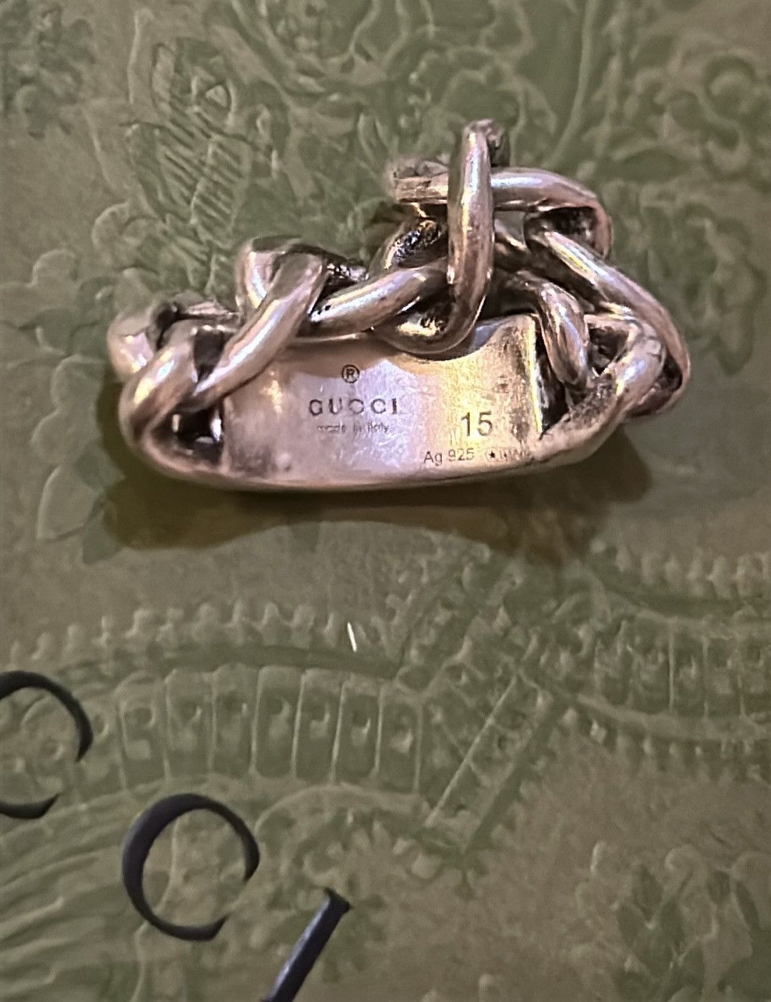 Gucci Gucci Enamel Tag Chain Ring Black Ag 925 Size ONE SIZE - 3 Thumbnail