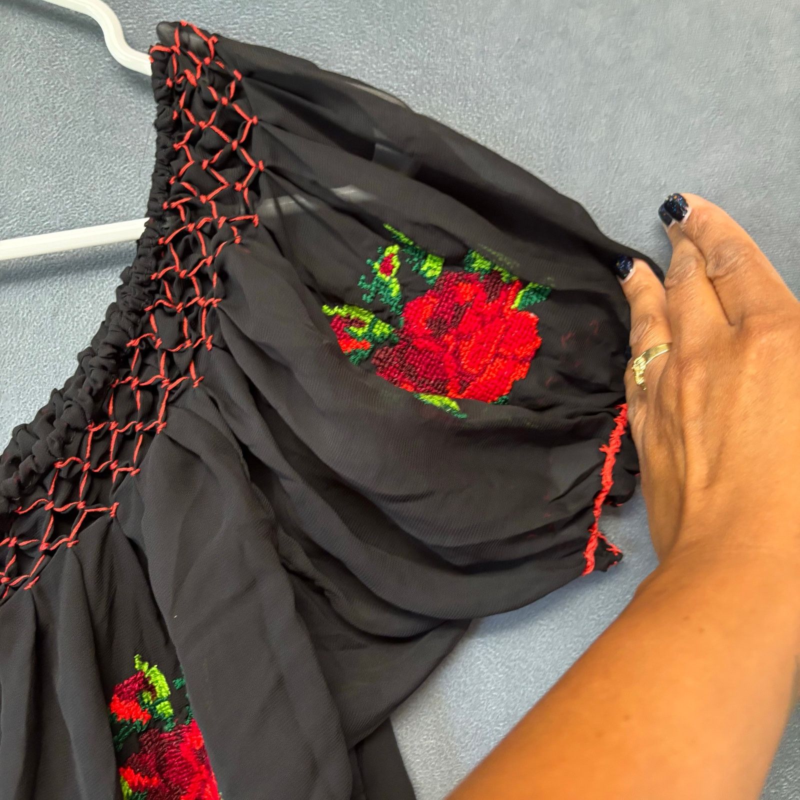 Other Mexican Knit Cultural Blouse Sheer Floral Frida Kahlo Light Size L / US 10 / IT 46 - 6 Thumbnail