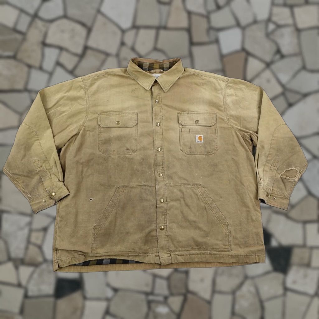 Carhartt VINTAGE Carhartt Jacket Mens 3XL Beige Flannel Lined Ripstop Overcoat Outdoor Casual Size US XXL / EU 58 / 5 - 1 Thumbnail