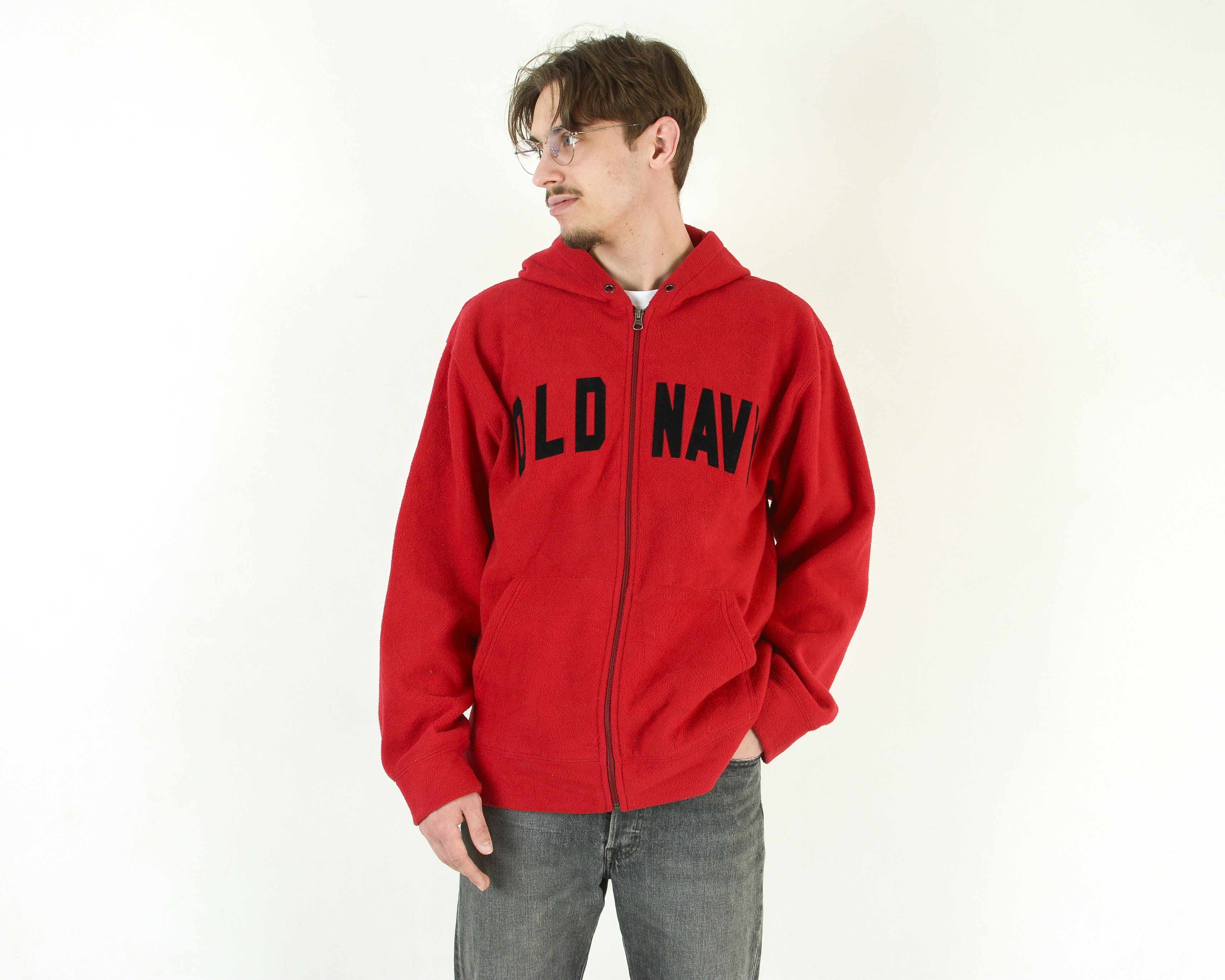 Old Navy y2k Men Fleece Hoodie Zip Jumper Sweatshirt Red Logo Top VTG Size US M / EU 48-50 / 2 - 2 Thumbnail