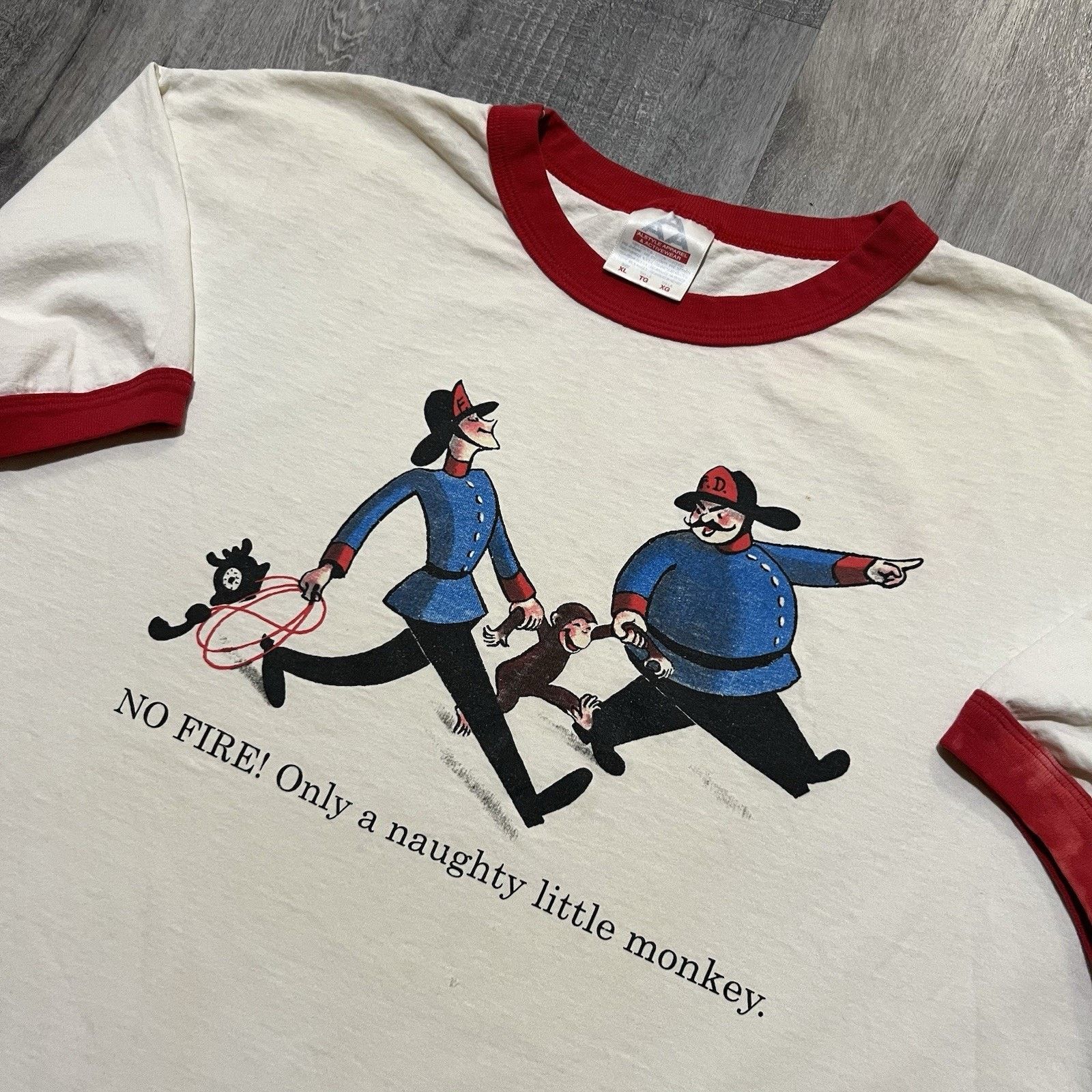 Anvil VTG Curious George Ringer T Shirt Naughty Little Monkey 90s Size US XL / EU 56 / 4 - 3 Thumbnail
