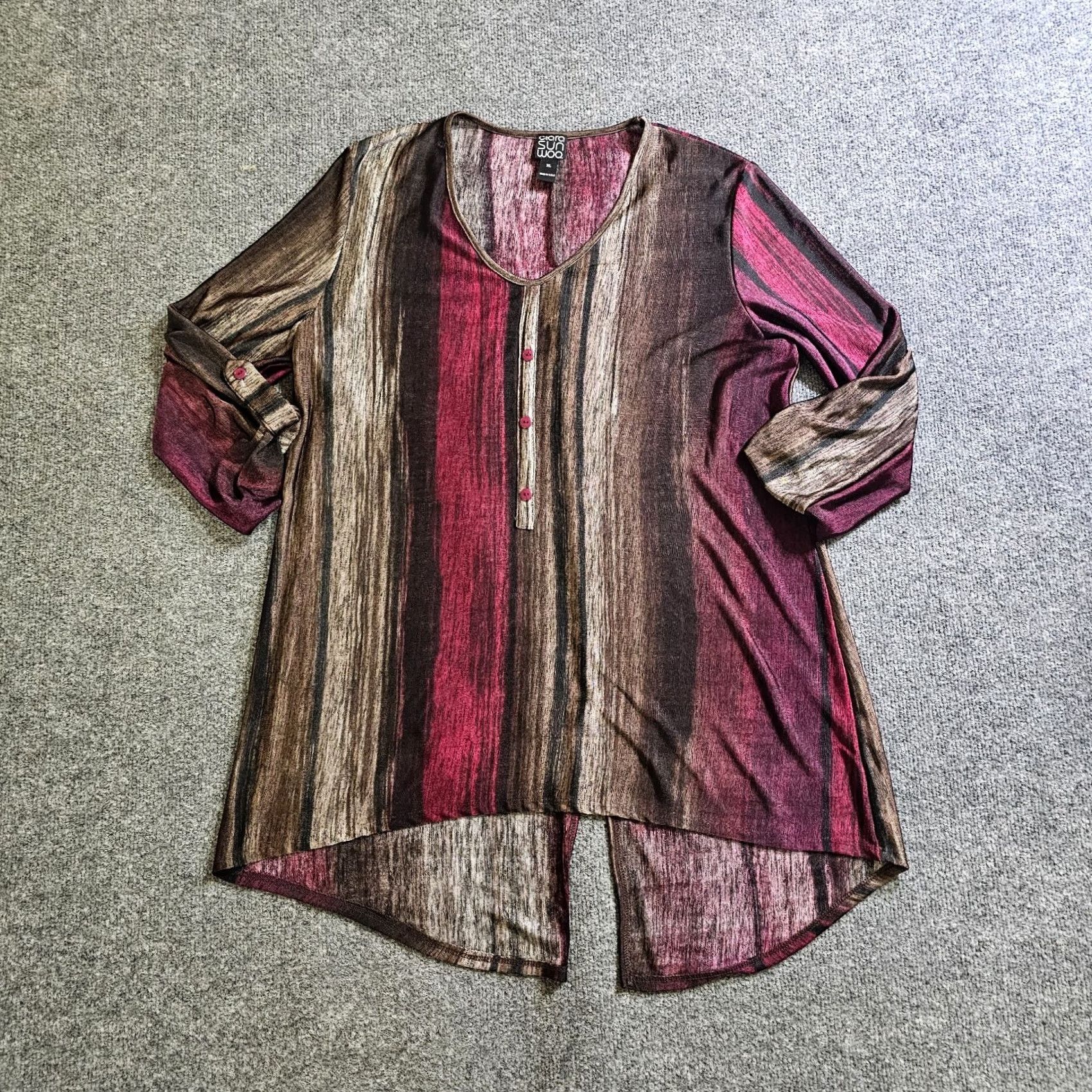 Vintage Clara Sun Woo Top Womens XL Red Black Stripe Slinky No Iron Stretch Casual Shirt Size XL / US 12-14 / IT 48-50 - 2 Thumbnail
