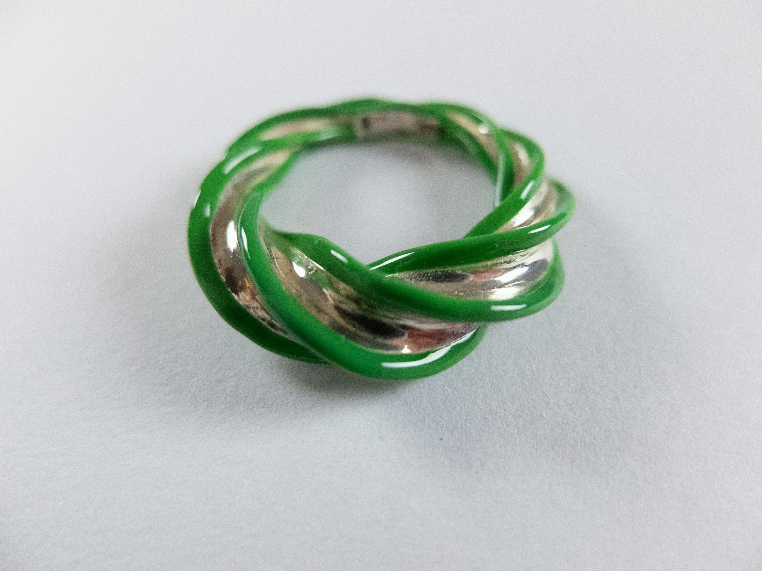 Bottega Veneta BOTTEGA VENETA Pillar green twisted silver ring 6 13 q Size ONE SIZE - 2 Thumbnail