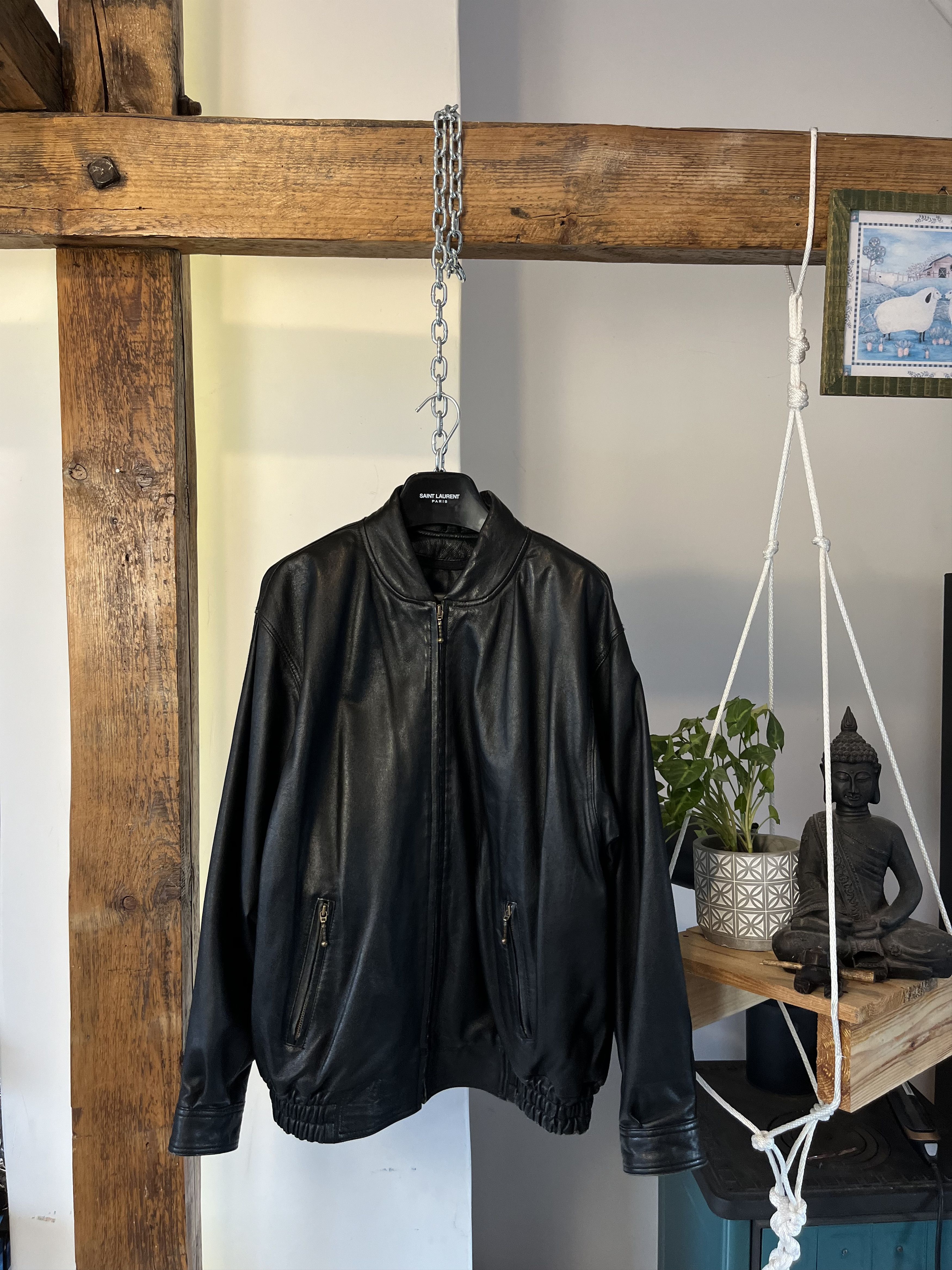 Vintage 90s Real Leather Opium Oversized Jacket Size US XL / EU 56 / 4 - 5 Thumbnail