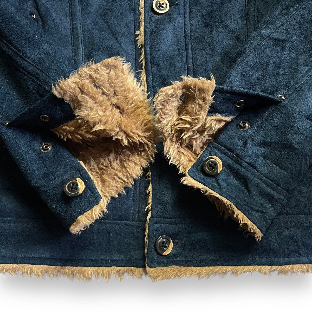 If Six Was Nine × Le Grande Bleu (L.G.B.) × Nicole Club 🇯🇵 NICOLE CLUB FOR MEN SUEDE FAUX FUR BUTTON UP JACKET Size US M / EU 48-50 / 2 - 8 Thumbnail
