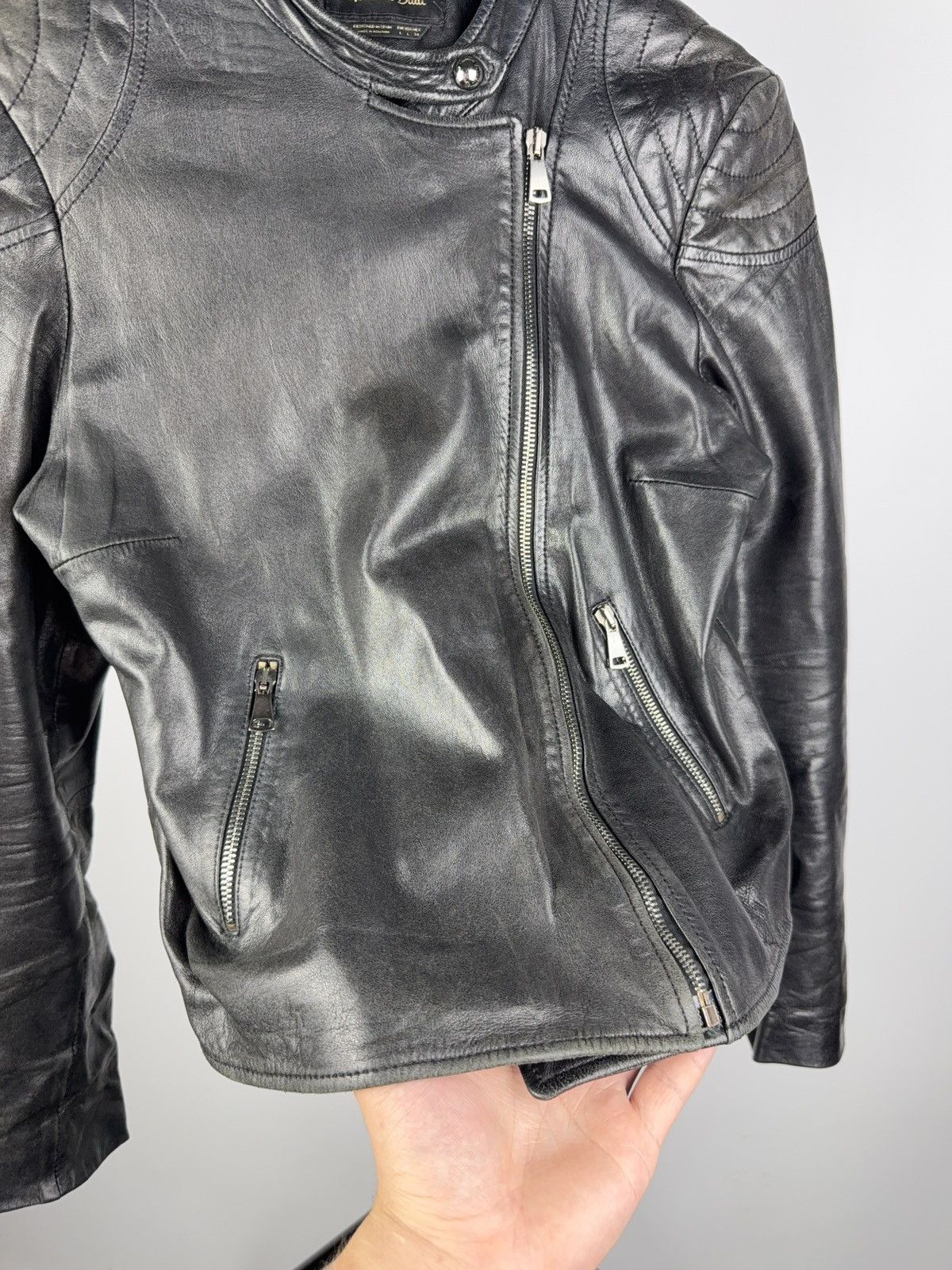Massimo Dutti Vintage Genuine Leather MOTO BIKER Bomber Jacket Rock Punk Size L / US 10 / IT 46 - 8 Thumbnail