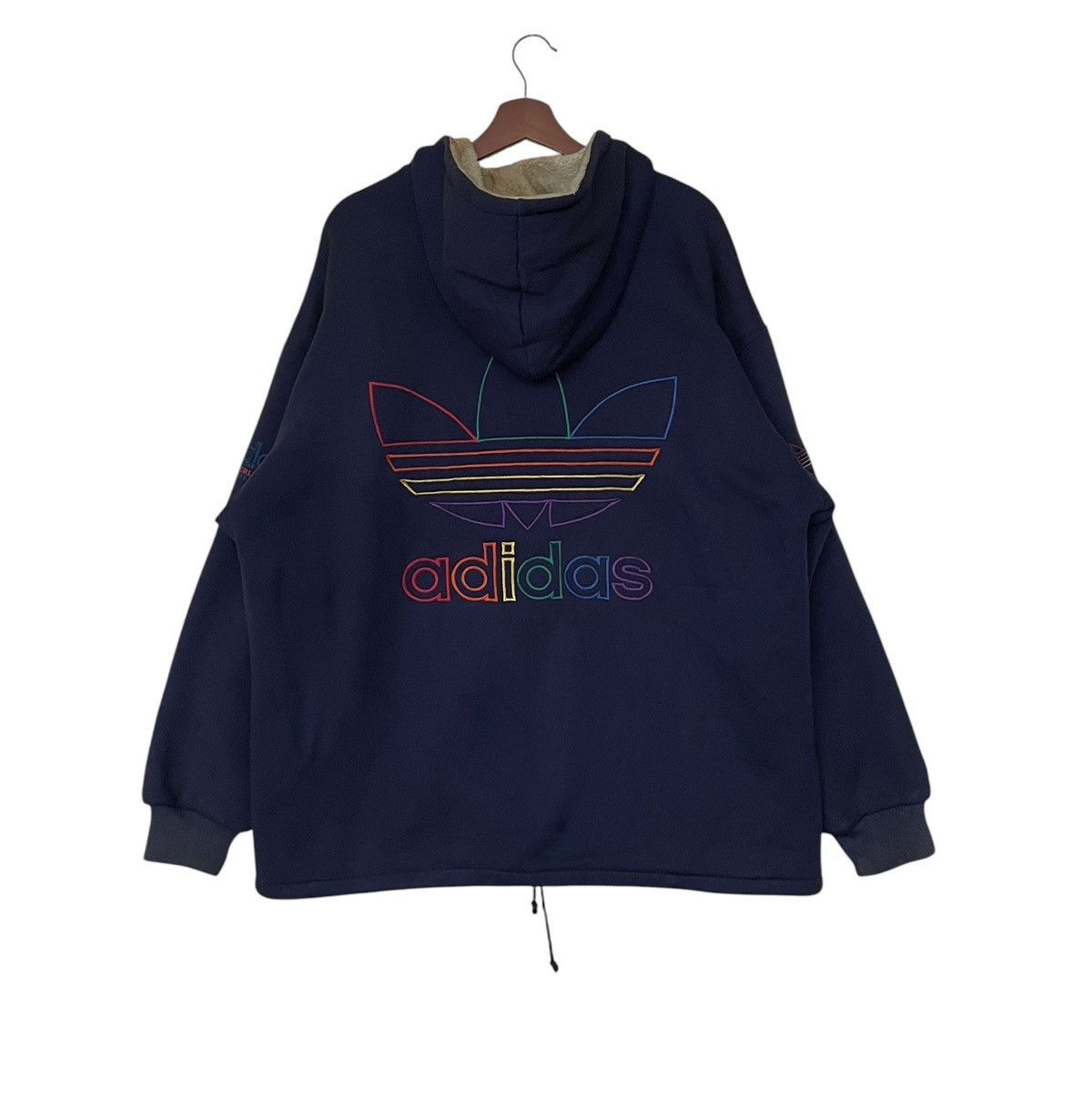 Adidas × Vintage Vintage Brand Adidas Big Logo Fur Hoodie 1990s Size US L / EU 52-54 / 3 - 2 Thumbnail