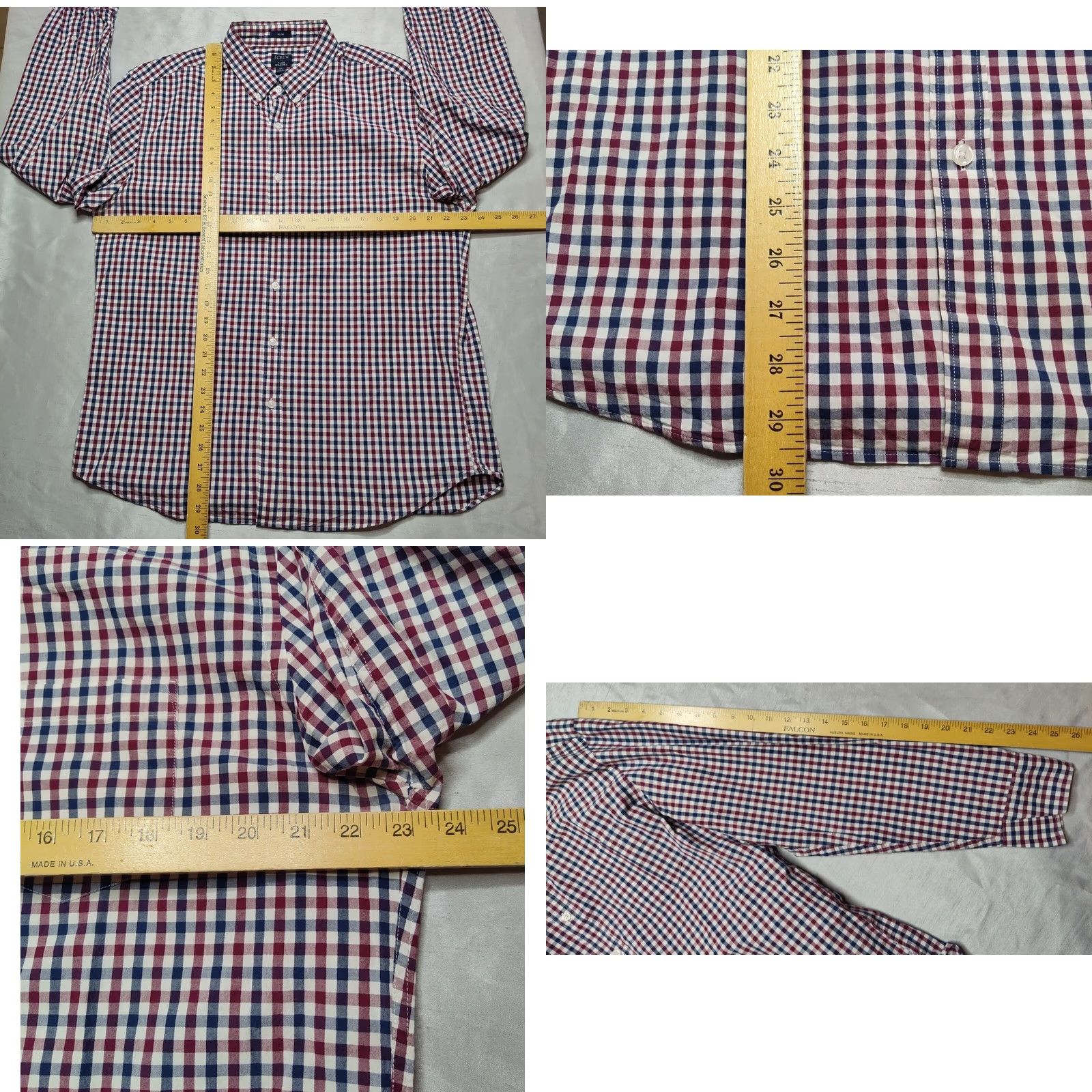 J.Crew J.CREW FLEX WASHED Slim Men XL Burgundy Blue Check L/S Button-Up Shirt Size US XL / EU 56 / 4 - 8 Thumbnail