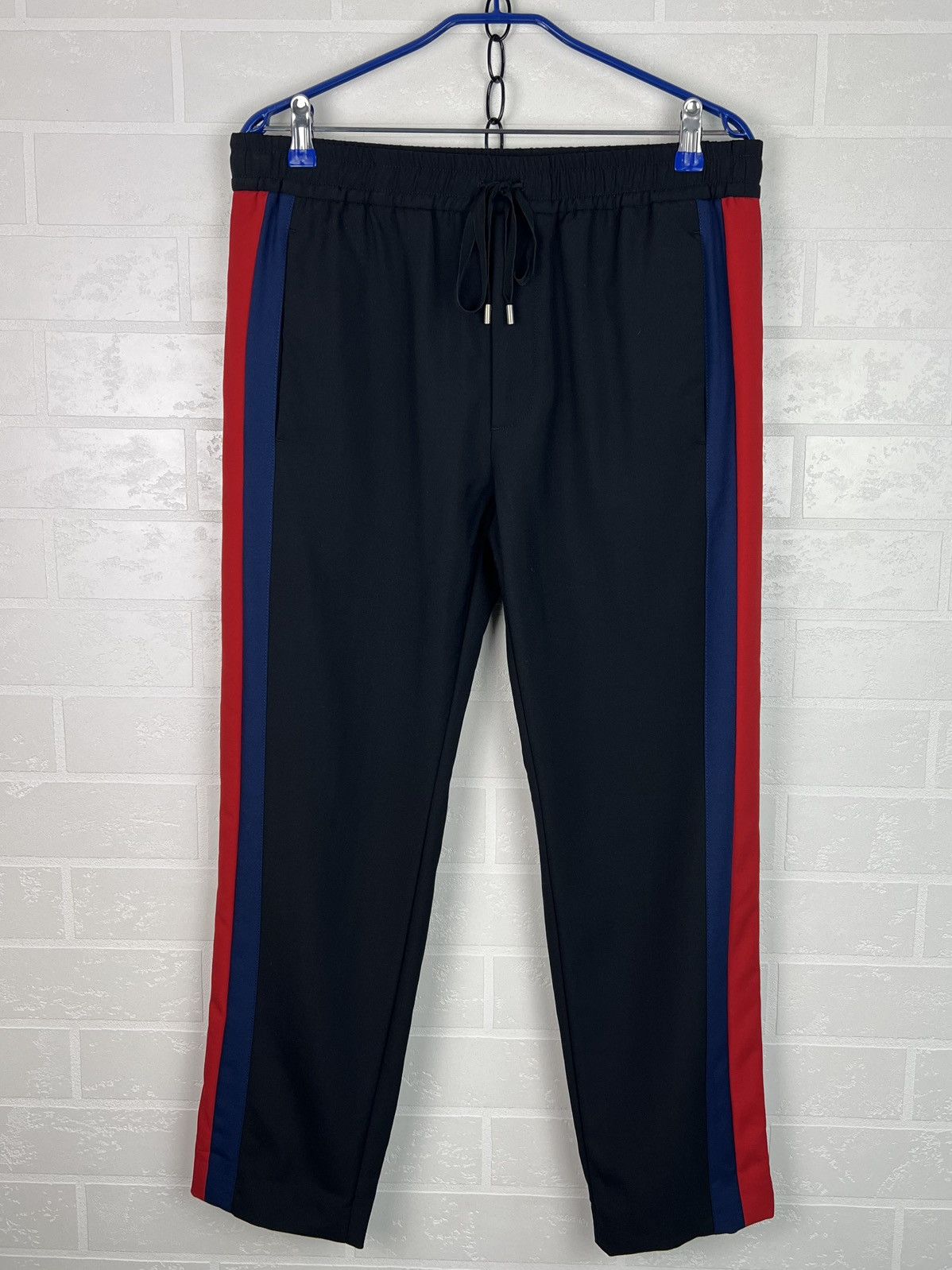 GUCCI Pants Wool Cropped Trousers Side Stripes Logo Black