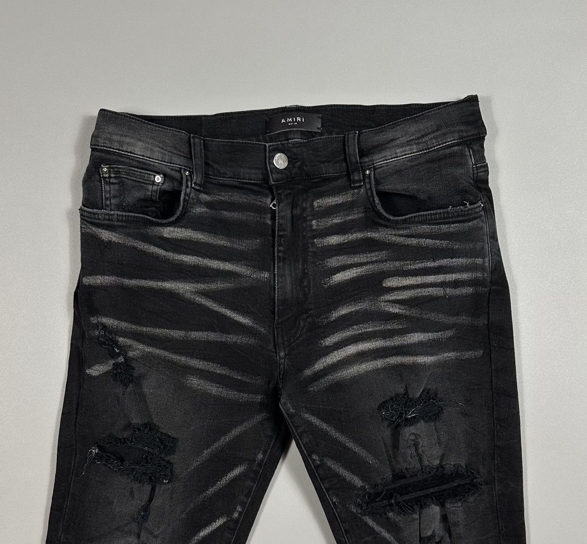 Amiri Amiri MX1 Distressed Ripped Wool Patch Black Denim Jeans Size US 34 / EU 50 - 3 Thumbnail