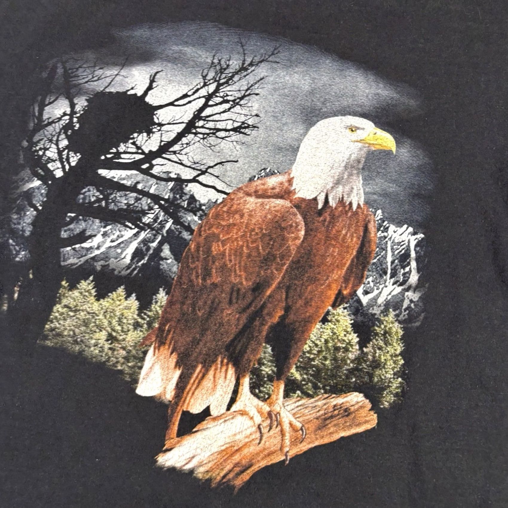 Vintage VINTAGE Bald Eagle Nature T Shirt Black Wrap Around AOP Animal Print L 90s Mens Size US L / EU 52-54 / 3 - 7 Thumbnail