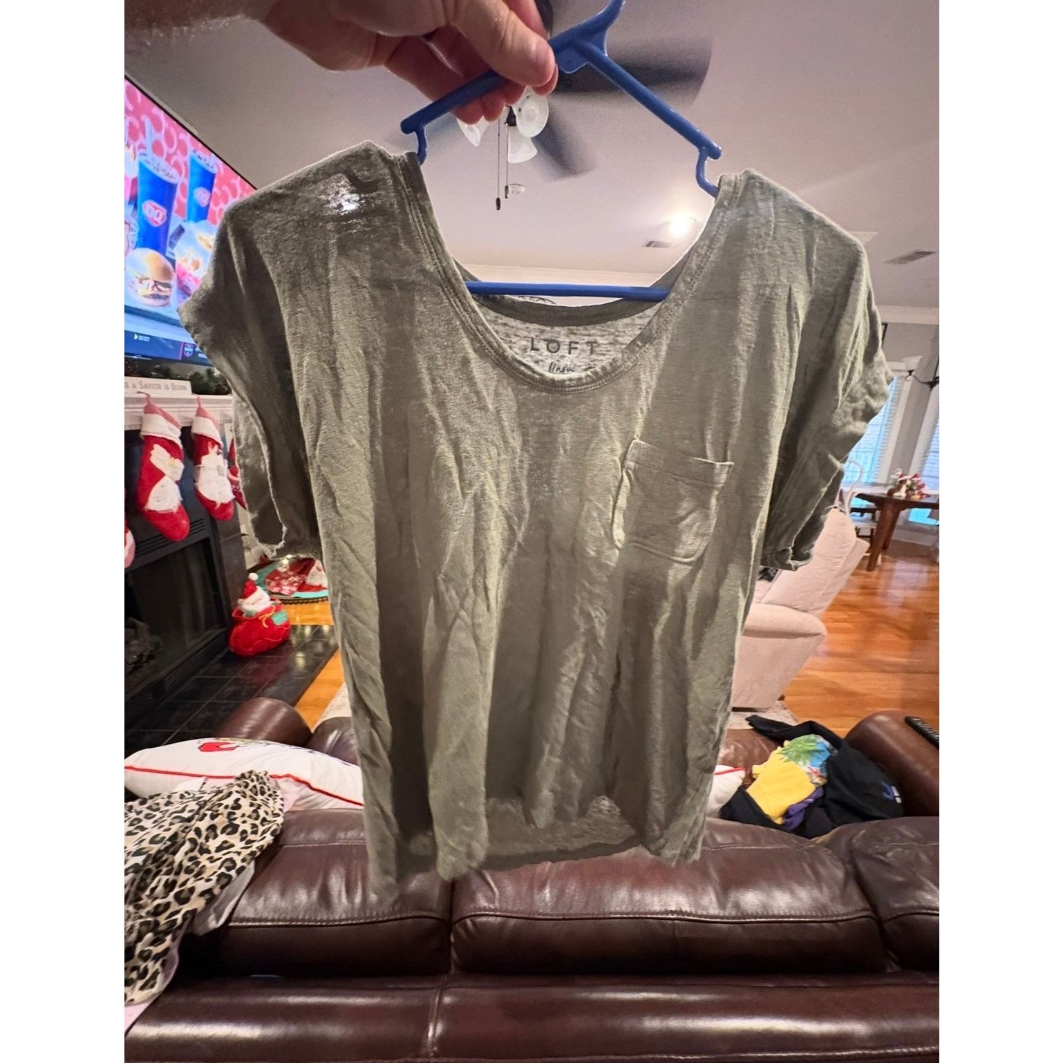 Loft LOFT Linen Blend Olive Green Pocket Tee Women’s XS 0–2 Size XS / US 0-2 / IT 36-38 - 2 Thumbnail