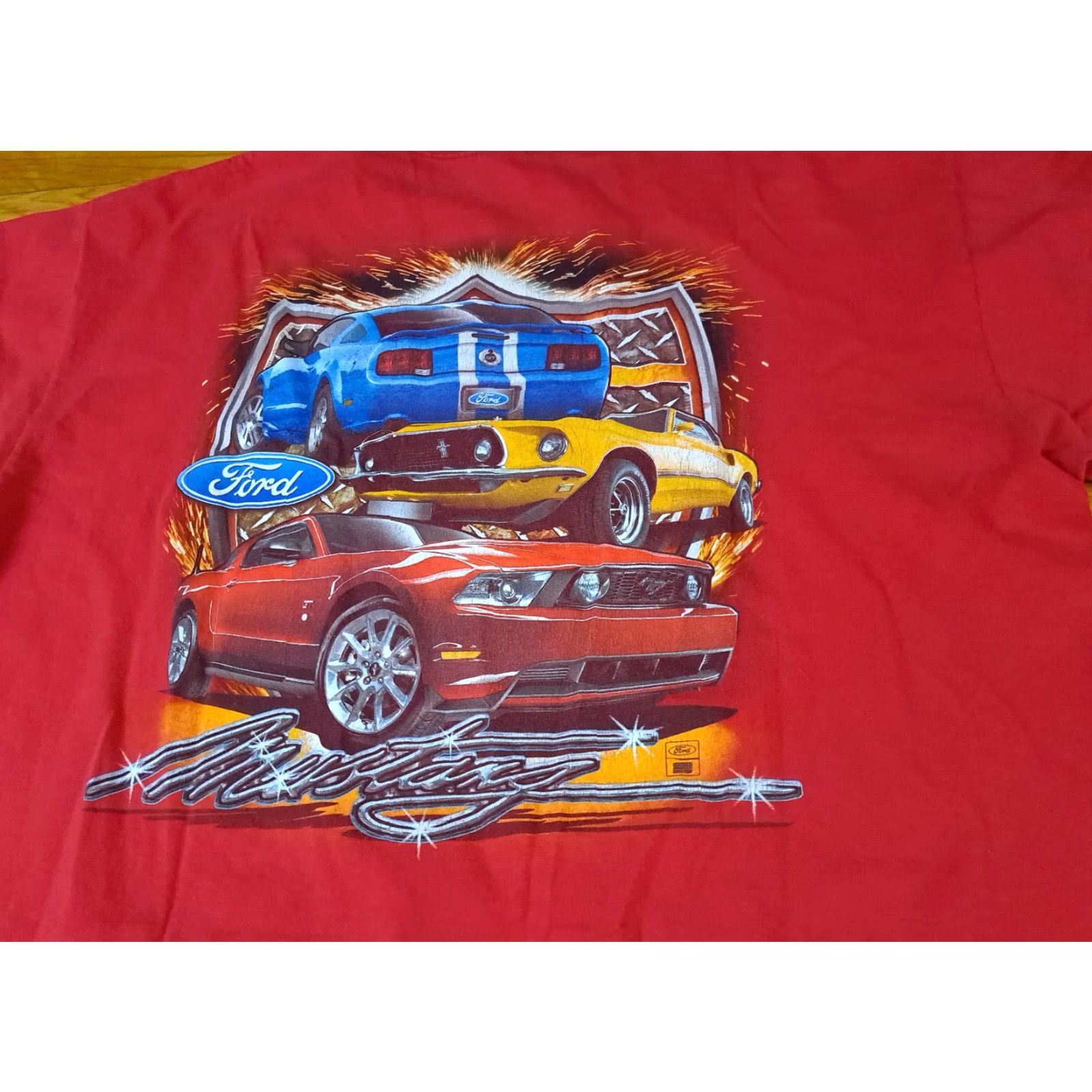Anvil VINTAGE Ford Motors Mustang Racing Printed T-Shirt 2XL Anvil Red Unisex Adults Short Sleeve 90s Cars Classic Mens Womens Size US XXL / EU 58 / 5 - 5 Thumbnail
