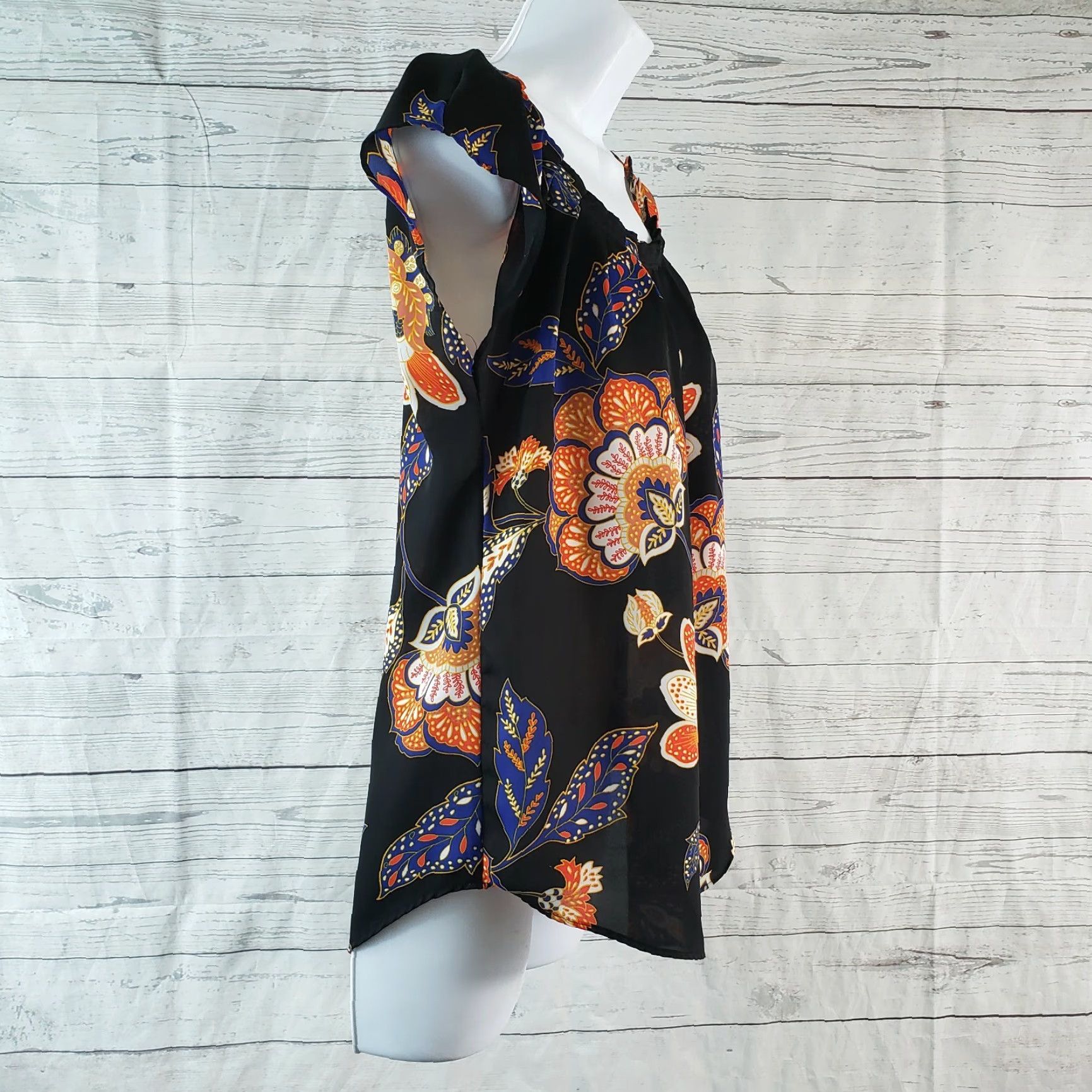 Vintage LC Lauren Conrad Blouse Womens Sz XS Black Orange Floral Pleated Size XS / US 0-2 / IT 36-38 - 3 Thumbnail