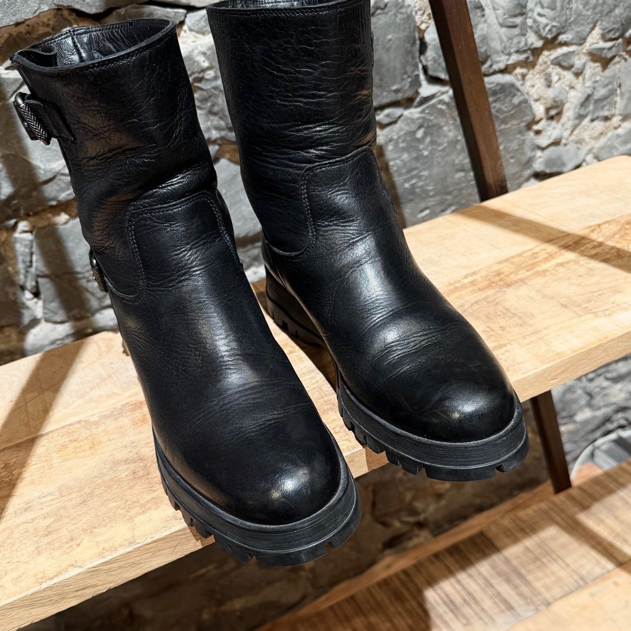 Prada Prada Black Leather Buckled Moto Boots Size US 11 / IT 41 - 4 Thumbnail