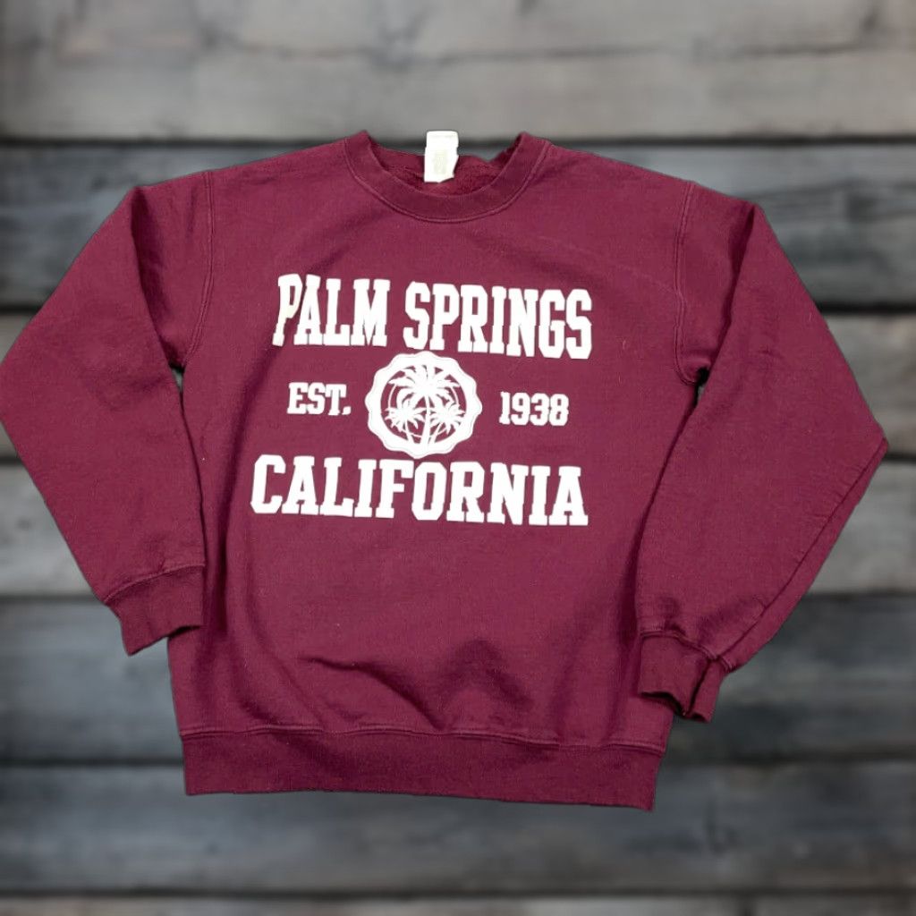 Gildan Retro Palm Springs California Puff Print Sweatshirt Men Small Pullover 50-50 Red Gildan Sweatshirt 90s Retro Hipster Pullover Crew Neck Long Sleeve Size US S / EU 44-46 / 1 - 1 Thumbnail