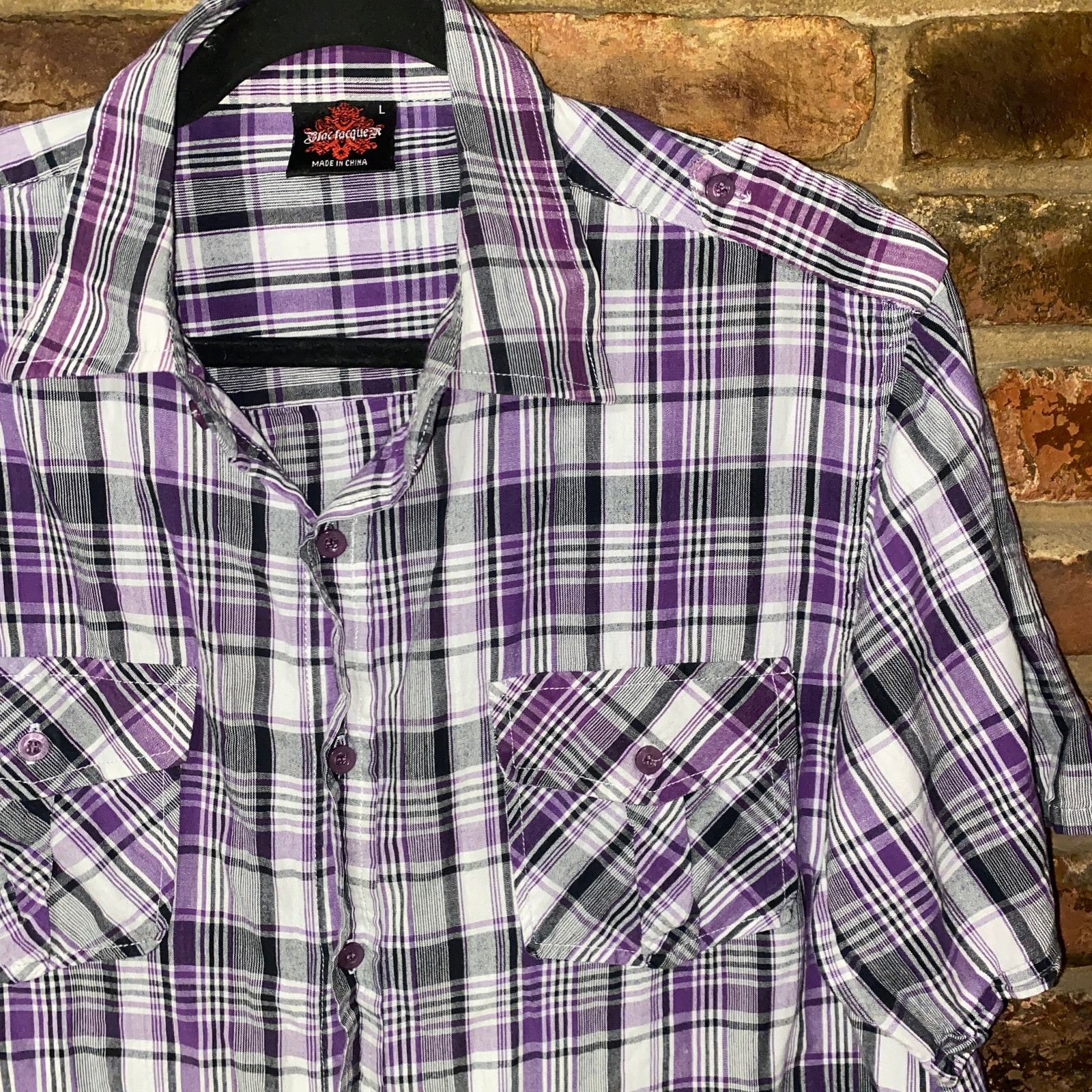Other Blac Lacquer Purple Plaid Short Sleeve Button Down Top Large Size US L / EU 52-54 / 3 - 2 Thumbnail