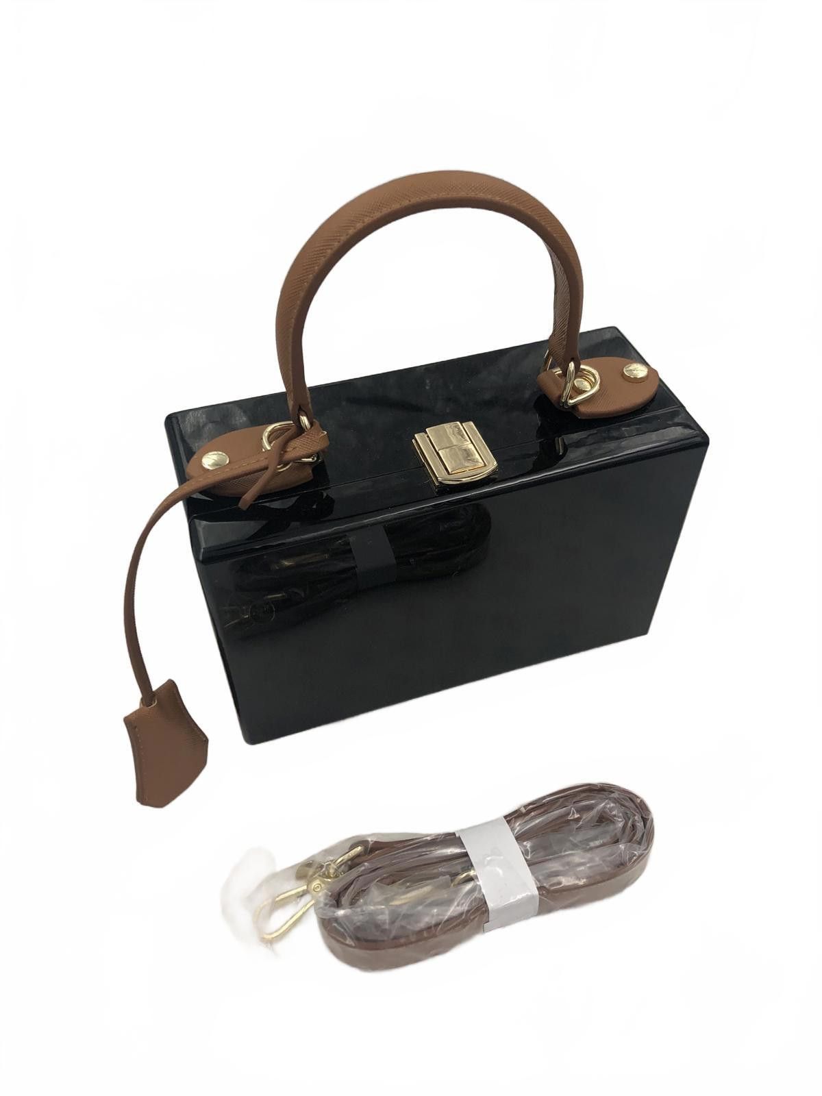 Other Sea Lily Black Acrylic Box Bag Gold Detachable Strap Size ONE SIZE - 5 Thumbnail