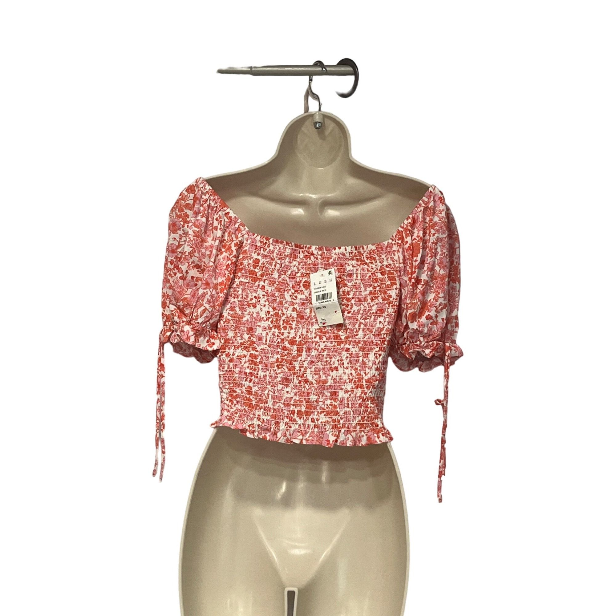 Other Lush Women’s Smocked Bodice Tie-sleeve Printed Blouse, Cream Size XS / US 0-2 / IT 36-38 - 14 Thumbnail