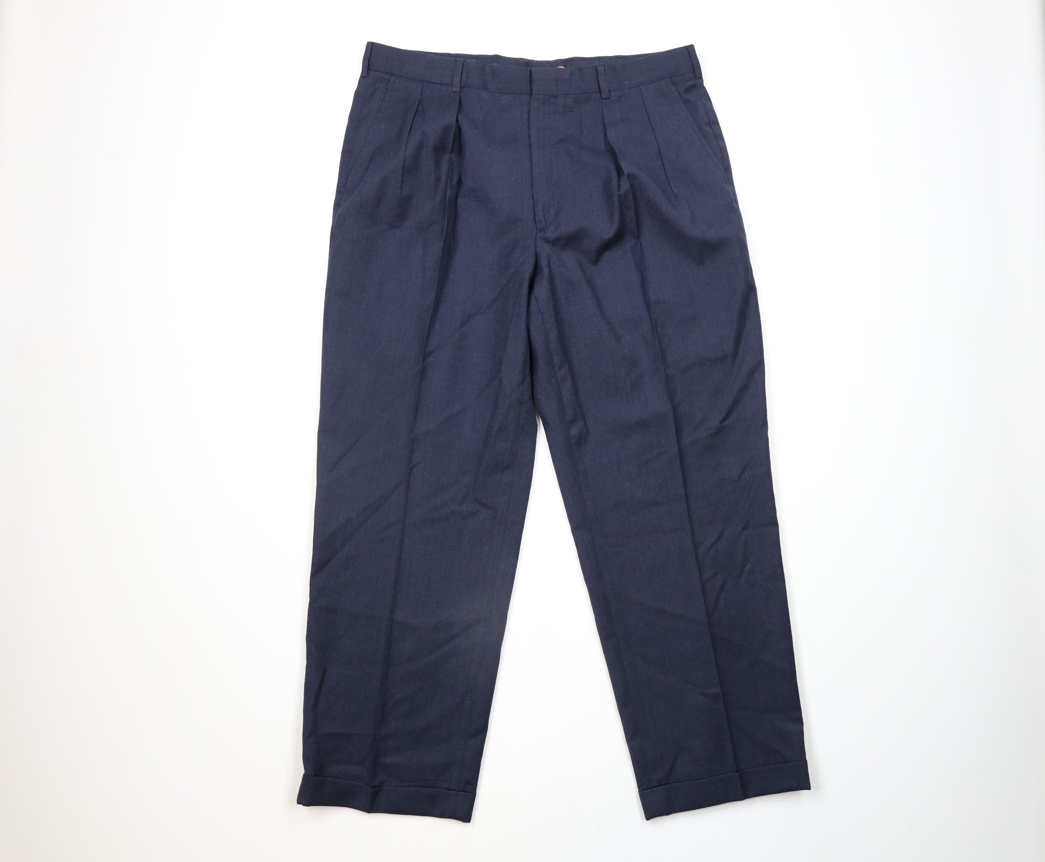 Lands' End × Vintage Vintage 90s Lands End Wide Leg Wool Pants Trousers Navy USA Size US 38 / EU 54 - 1 Thumbnail