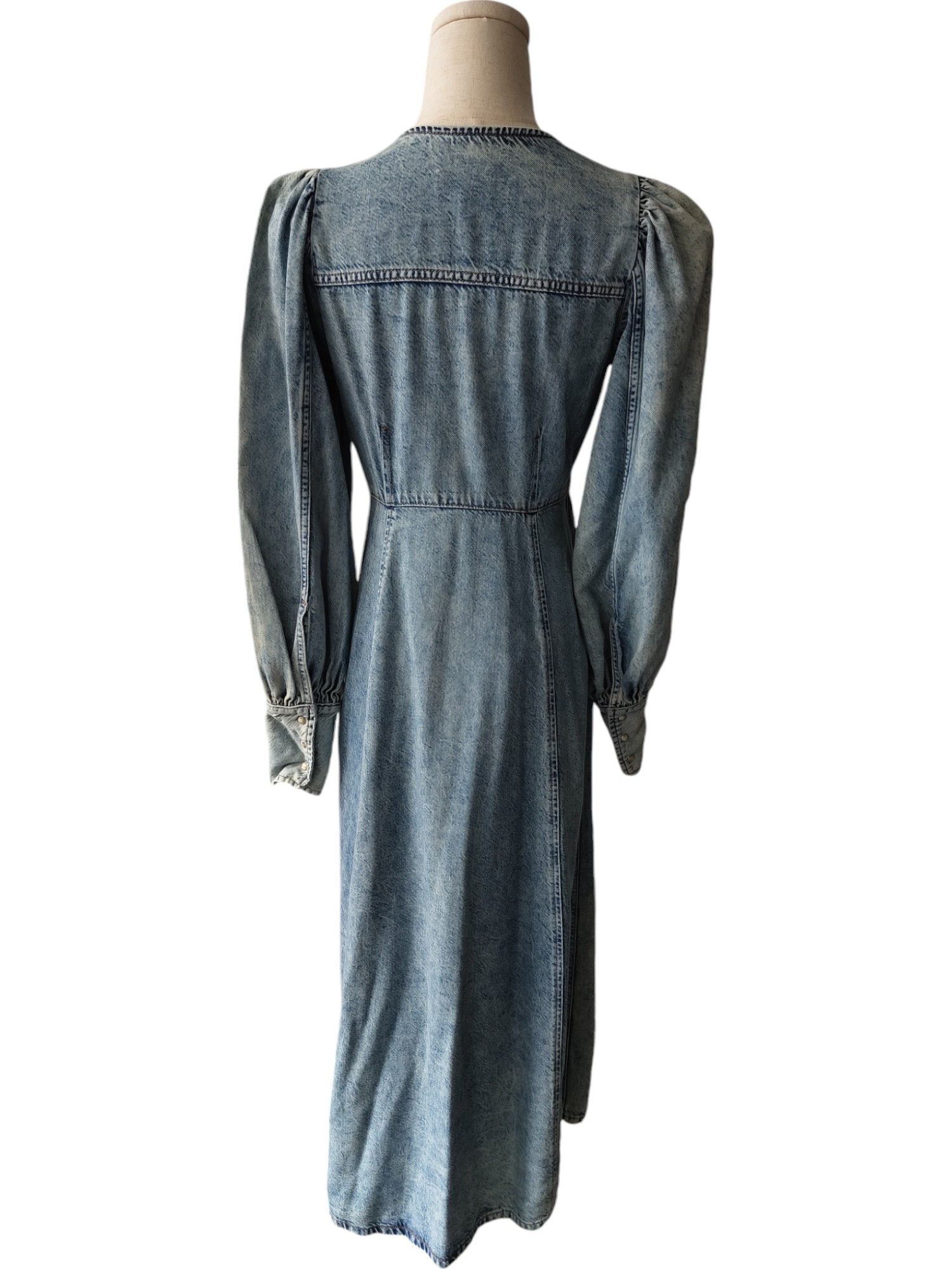 Ganni Washed Denim Long Sleeves Dress With Logo Embossed Buttons Size XXS / US 00 / IT 34 - 2 Thumbnail