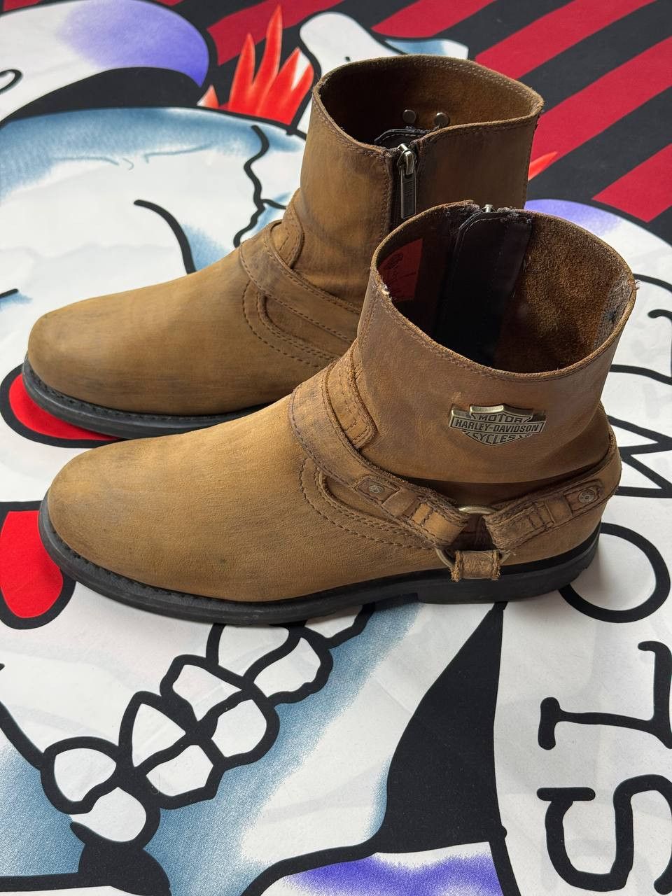 Harley Davidson Leather Harness Biker Ankle Boots Mens