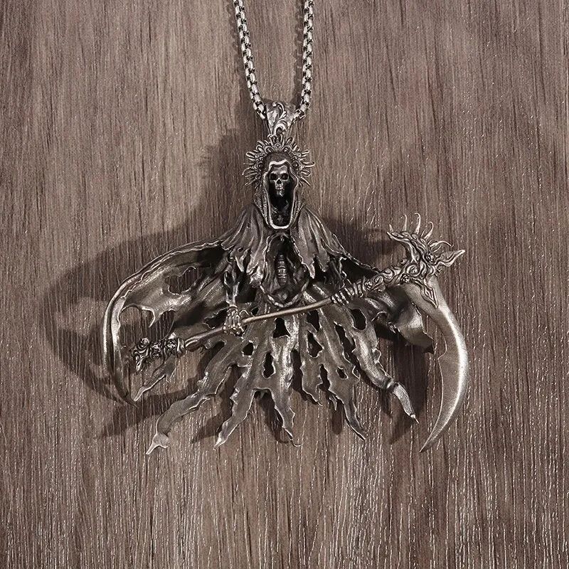 Jewelry Black Cape Skull Reaper Scythe Pendant Necklace Size ONE SIZE - 1 Preview
