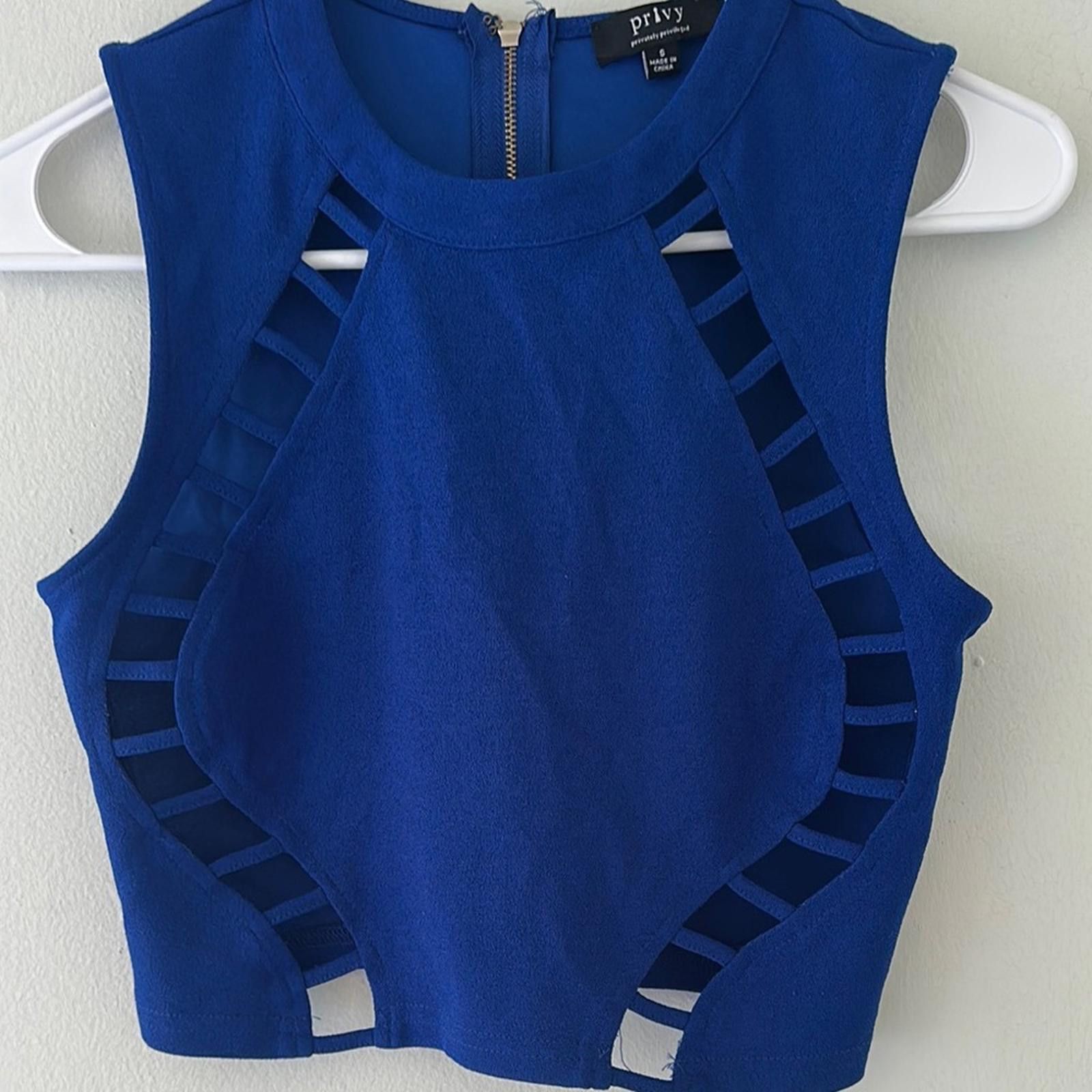 Other Privy Blue Sleeveless Crop Tank with Cut Out Design Size S / US 4 / IT 40 - 3 Thumbnail