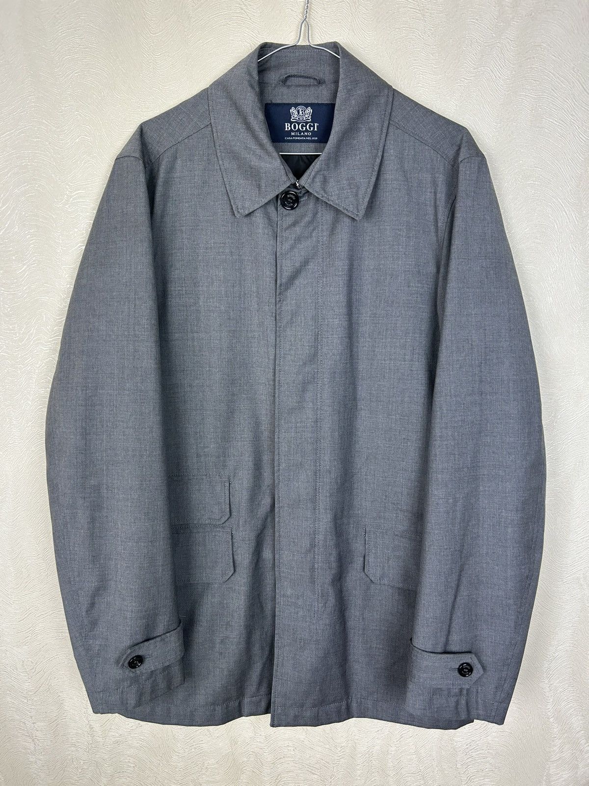 image of Boggi Milano Wool Gray Stretch Trench Coat Size 50 in Grey, Men's